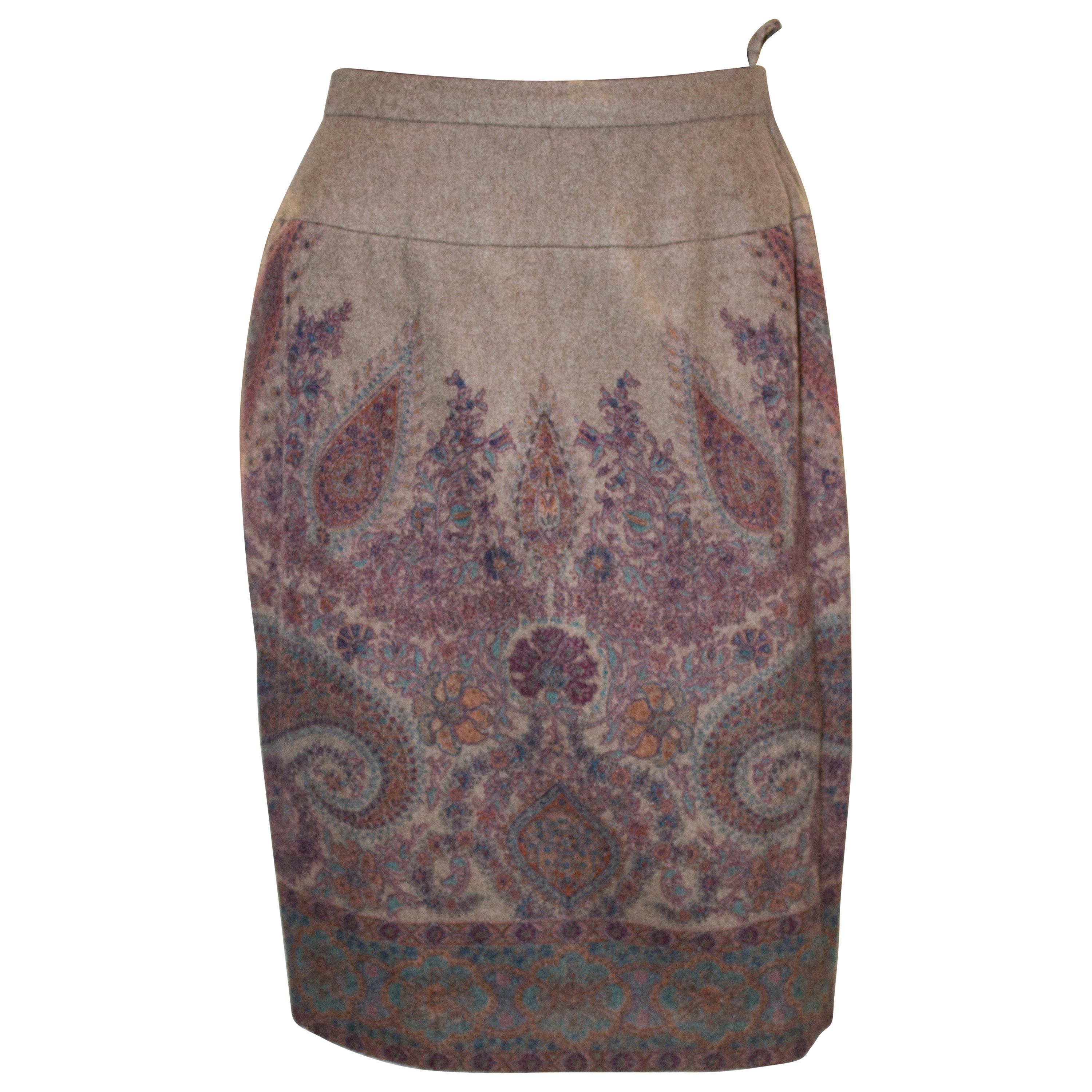Vintage Cashmere Skirt with Paisley Design For Sale