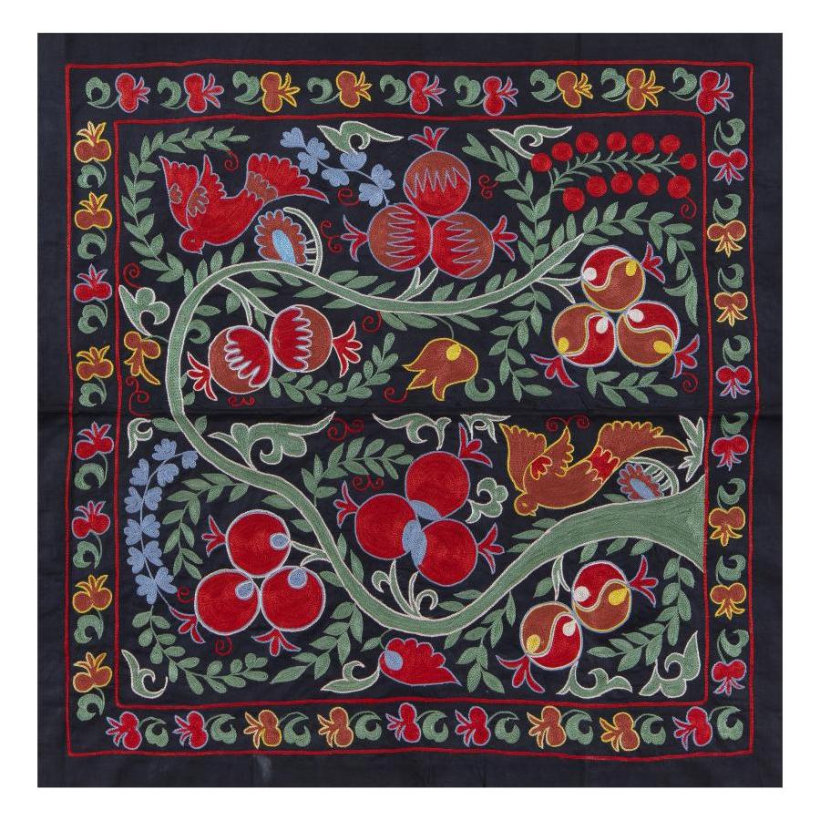 needlework suzani bedspread 7 x 4.6 ft sofa cover silk embroidered textile orange color house textile suzani art