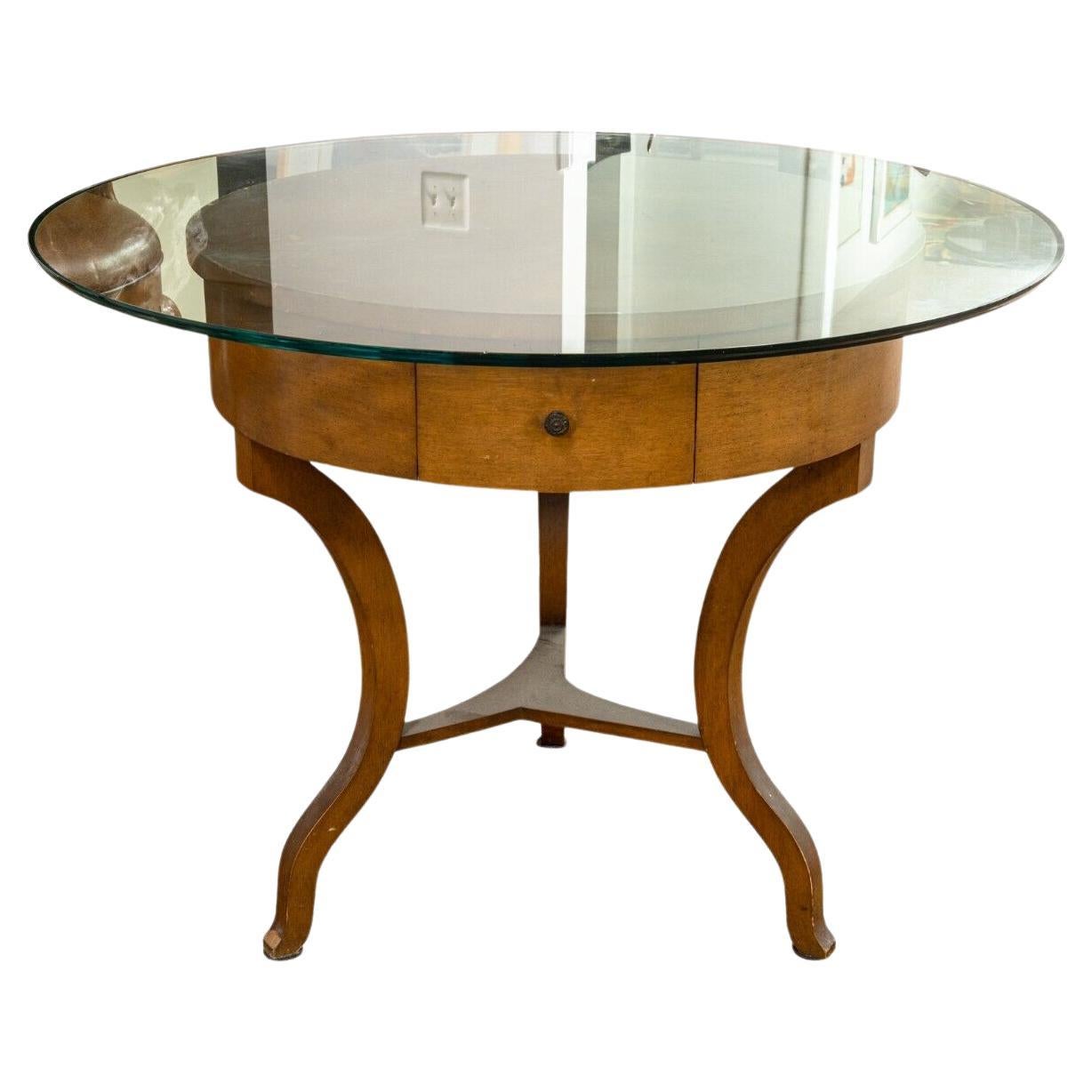 Vintage Cassard Chateau Original Wood and Glass Round Dintette Table