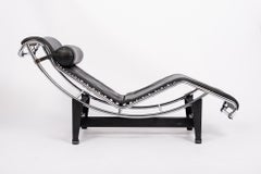 Vintage Cassina Black Leather LC4 Chaise Lounge Chair by Le Corbusier, 1980