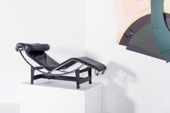 Vintage Cassina Black Leather LC4 Chaise Lounge Chair by Le Corbusier, 1984