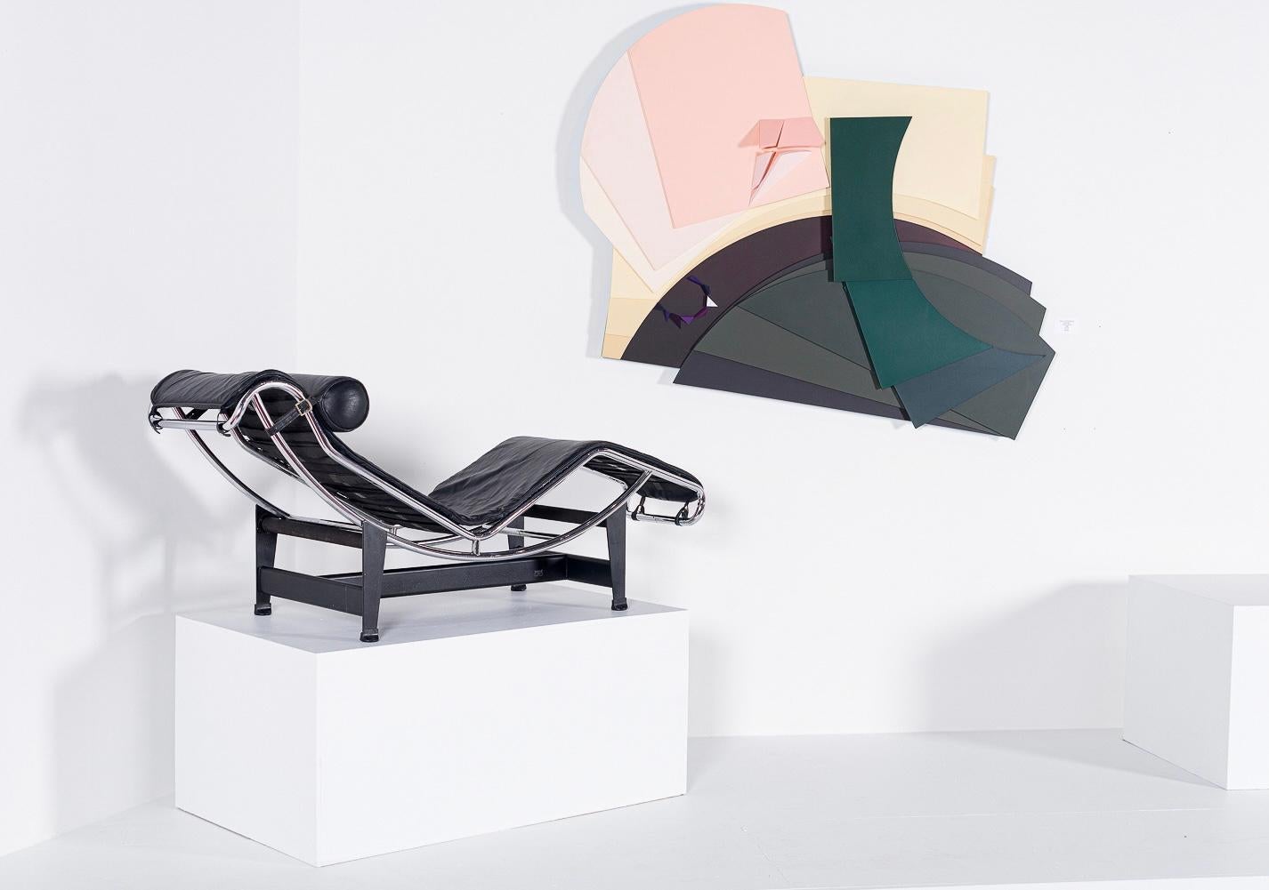 Mid-Century Modern Vintage Cassina Black Leather LC4 Chaise Lounge Chair by Le Corbusier, 1984