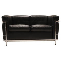 Vintage Cassina LC2 two seater sofa by Charlotte Perriand and Le Corbusier