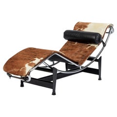 Vintage Cassina LC4 Cowhide Leather Chaise Lounge Chair by Le Corbusier 1960s