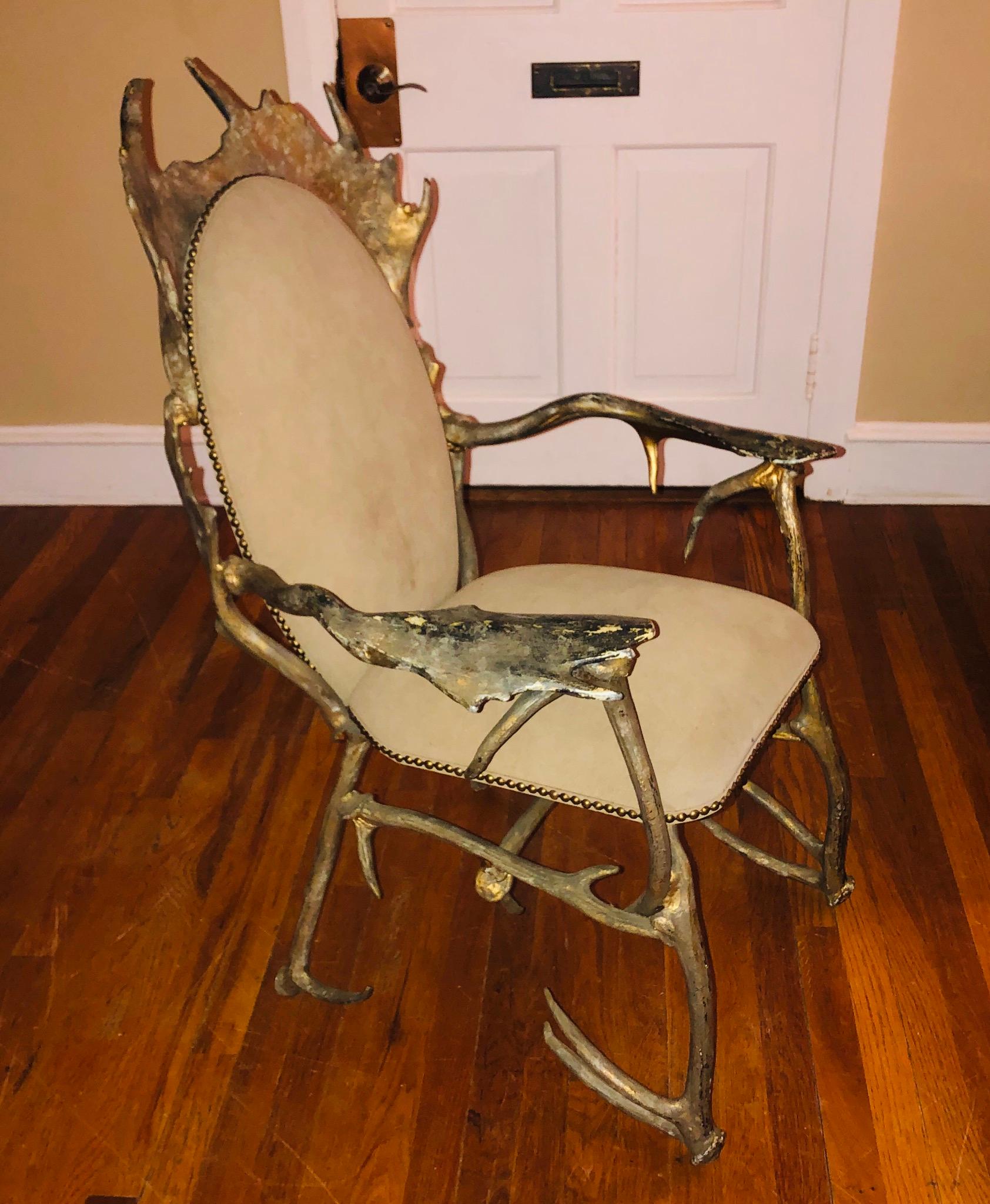 Talk about a statement chair! This fantastic cast aluminum chair is a stunner. Retains original upholstery, beige pig skin, which is in very good condition.