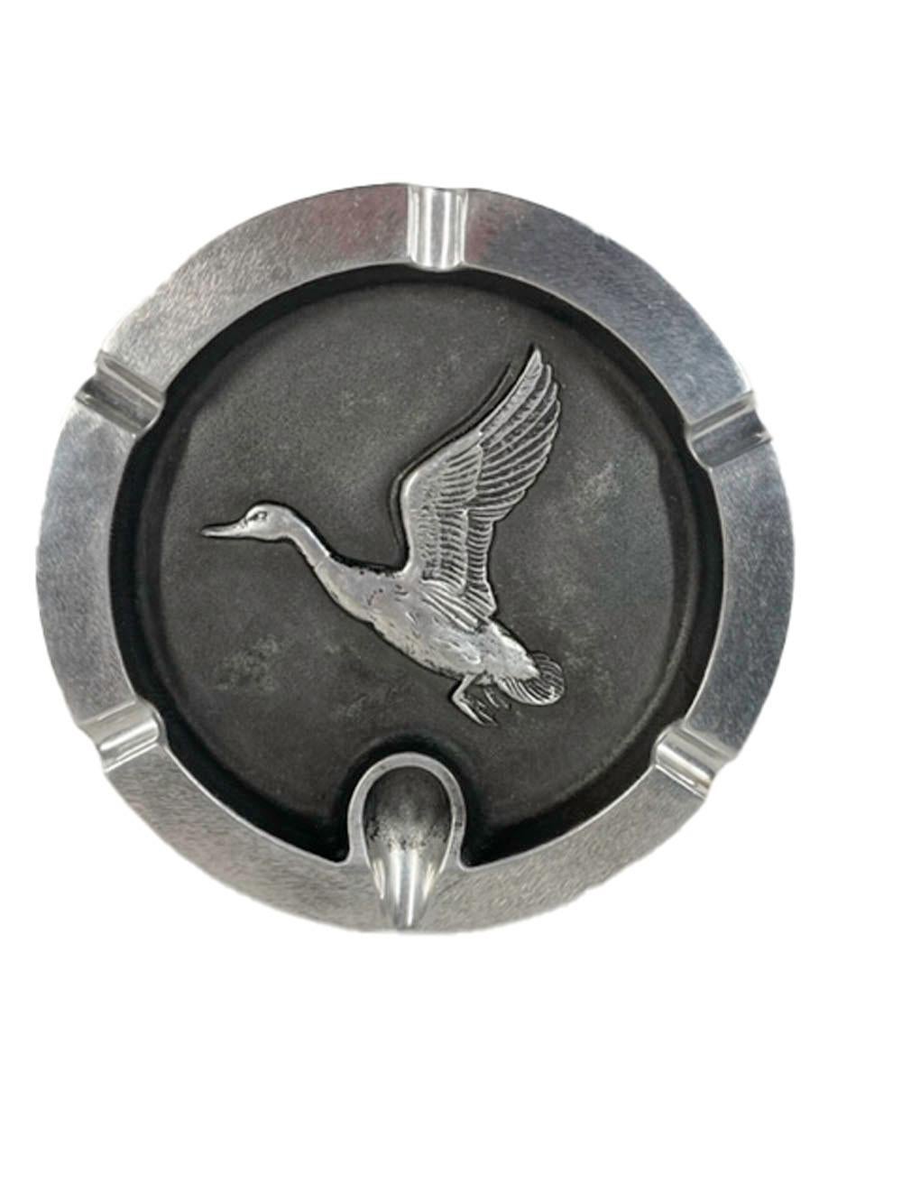 Mid-Century Modern Vintage Cast Aluminum Bruce Fox Cigar/Pipe Ashtray with Relief Goose in Flight