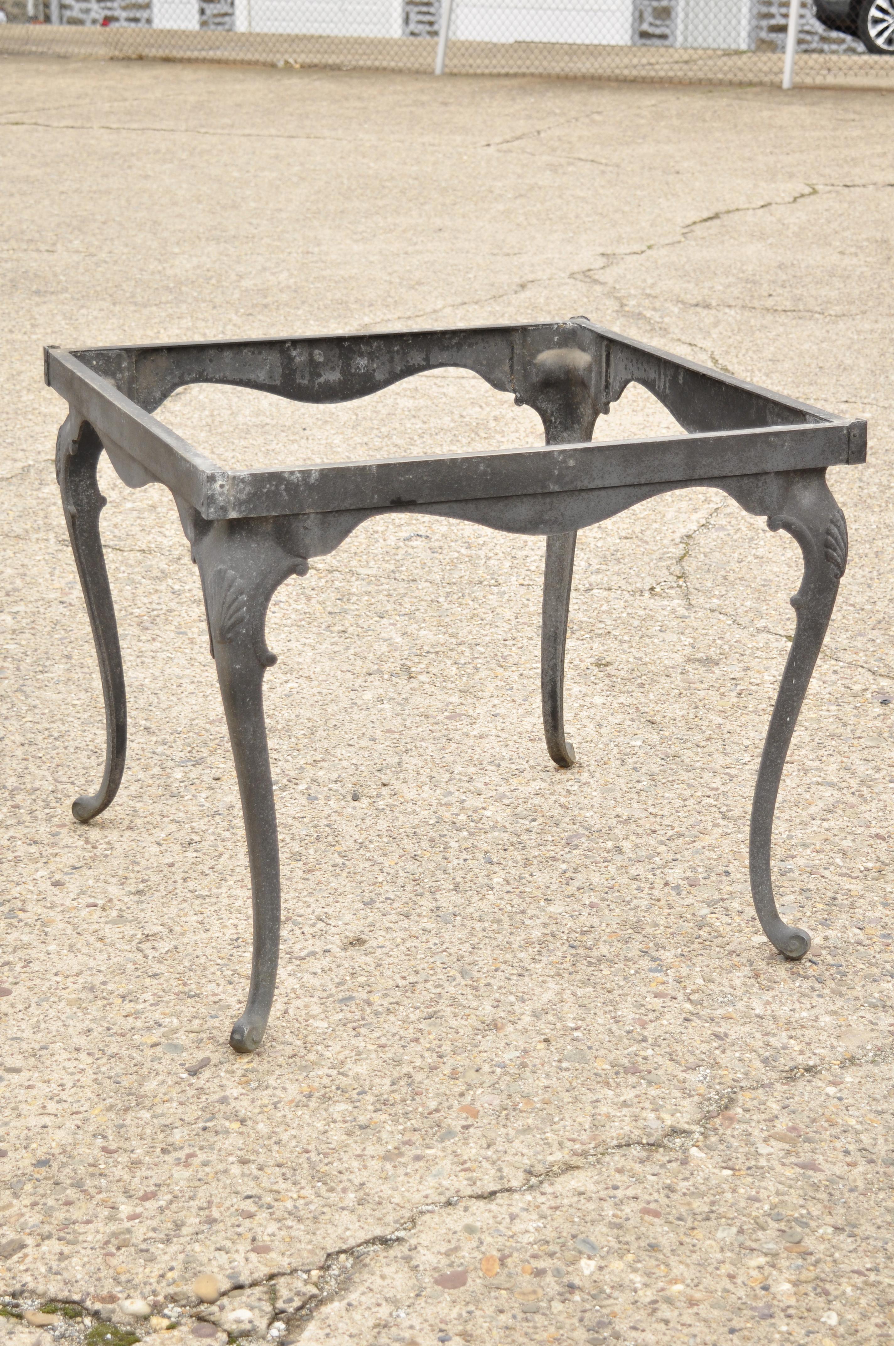 Cast Aluminum Cabriole Leg Shell Square Patio Dining Table Attributed to Molla 5