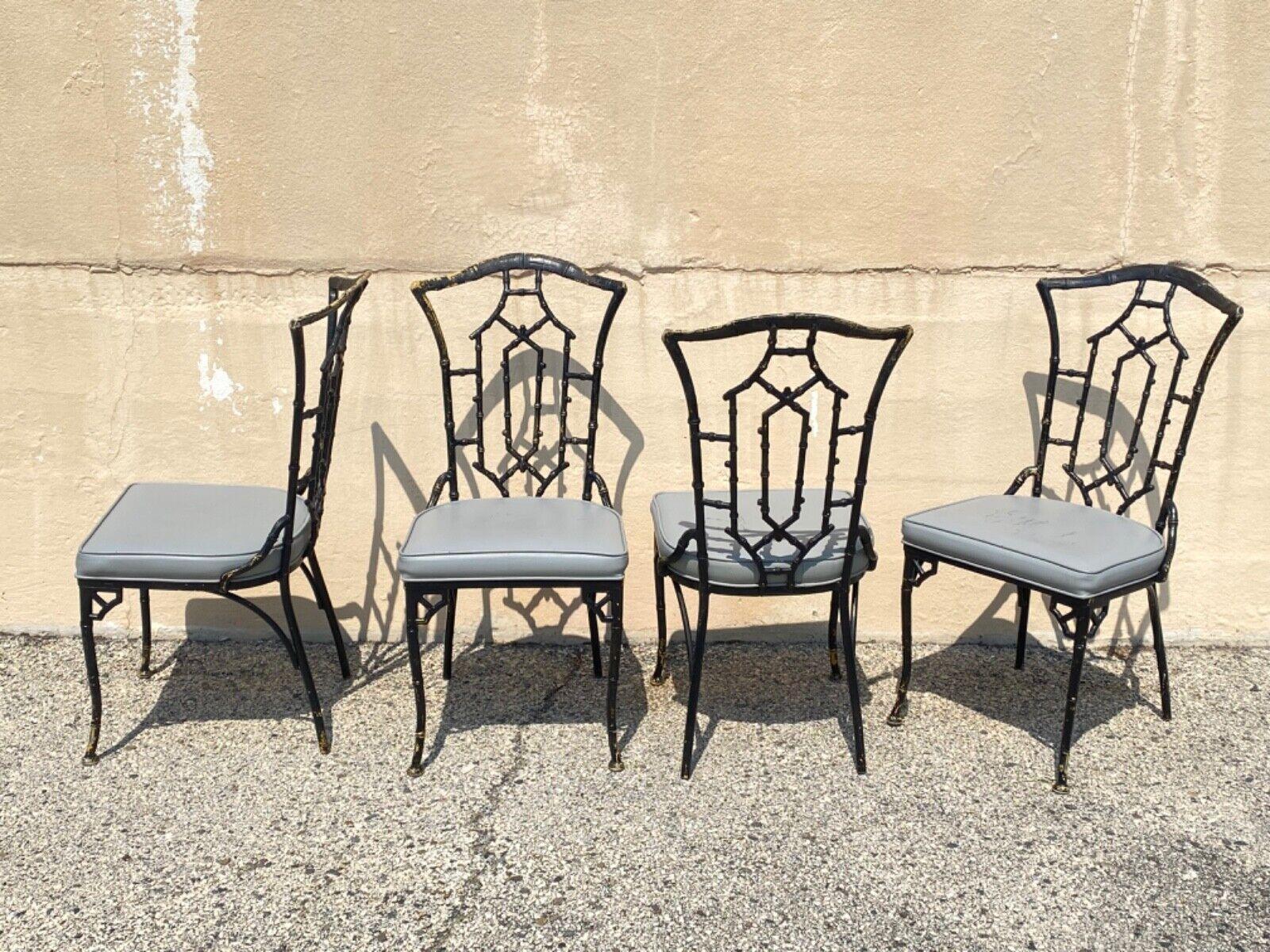 Vintage Cast Aluminum Faux Bamboo Black Painted Dining Chairs - Set of 4 5