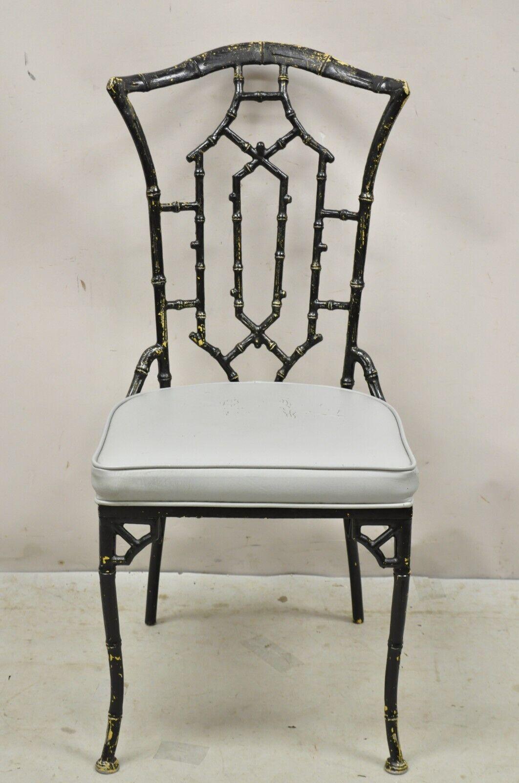 Vintage Cast Aluminum Faux Bamboo Black Painted Dining Chairs - Set of 4 6
