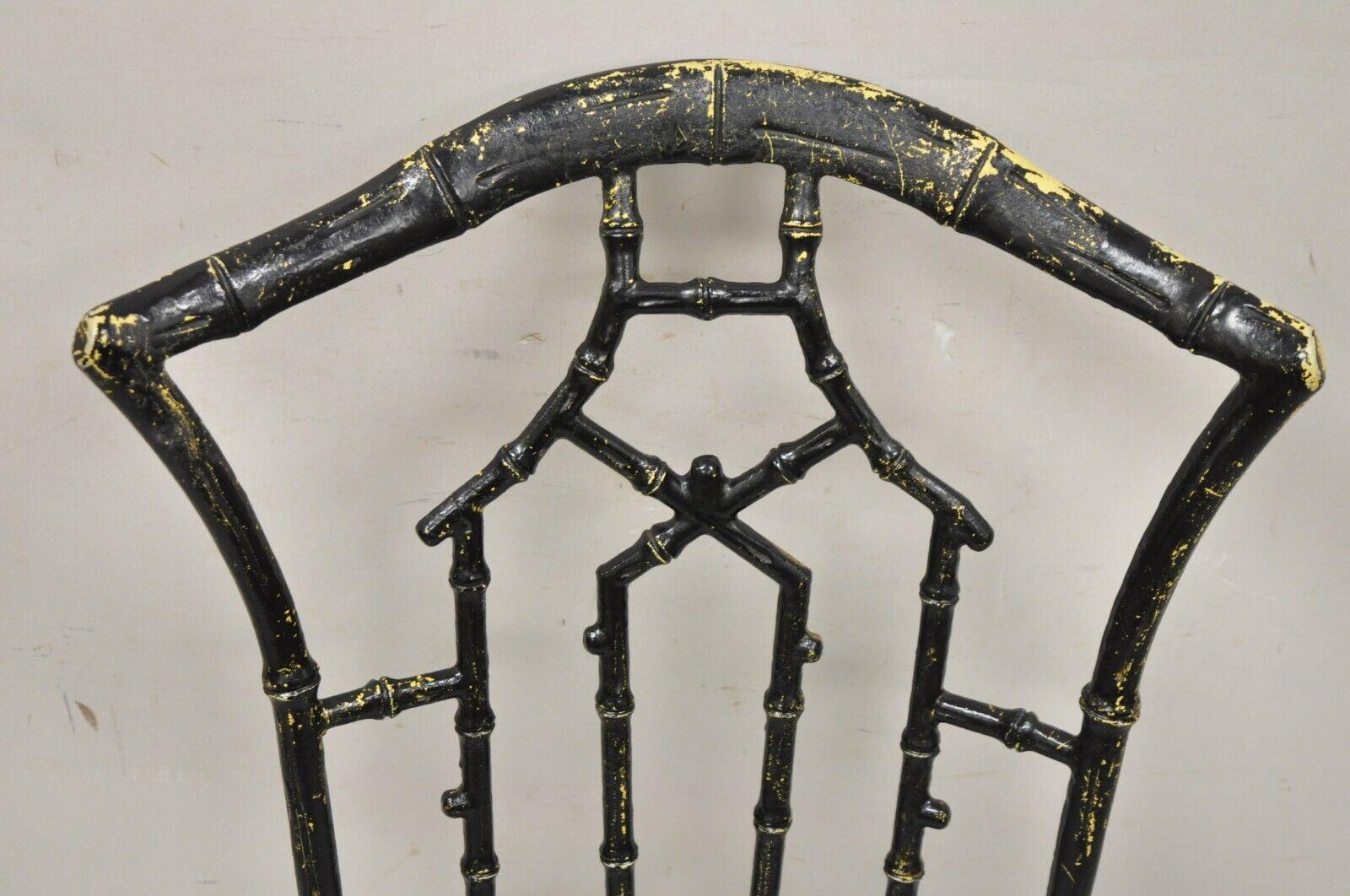 Vintage Cast Aluminum Faux Bamboo Black Painted Dining Chairs - Set of 4 In Good Condition In Philadelphia, PA