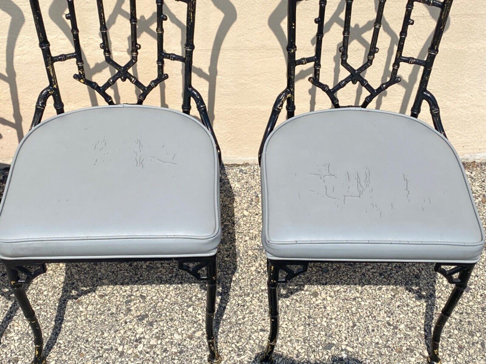 Vintage Cast Aluminum Faux Bamboo Black Painted Dining Chairs - Set of 4 2