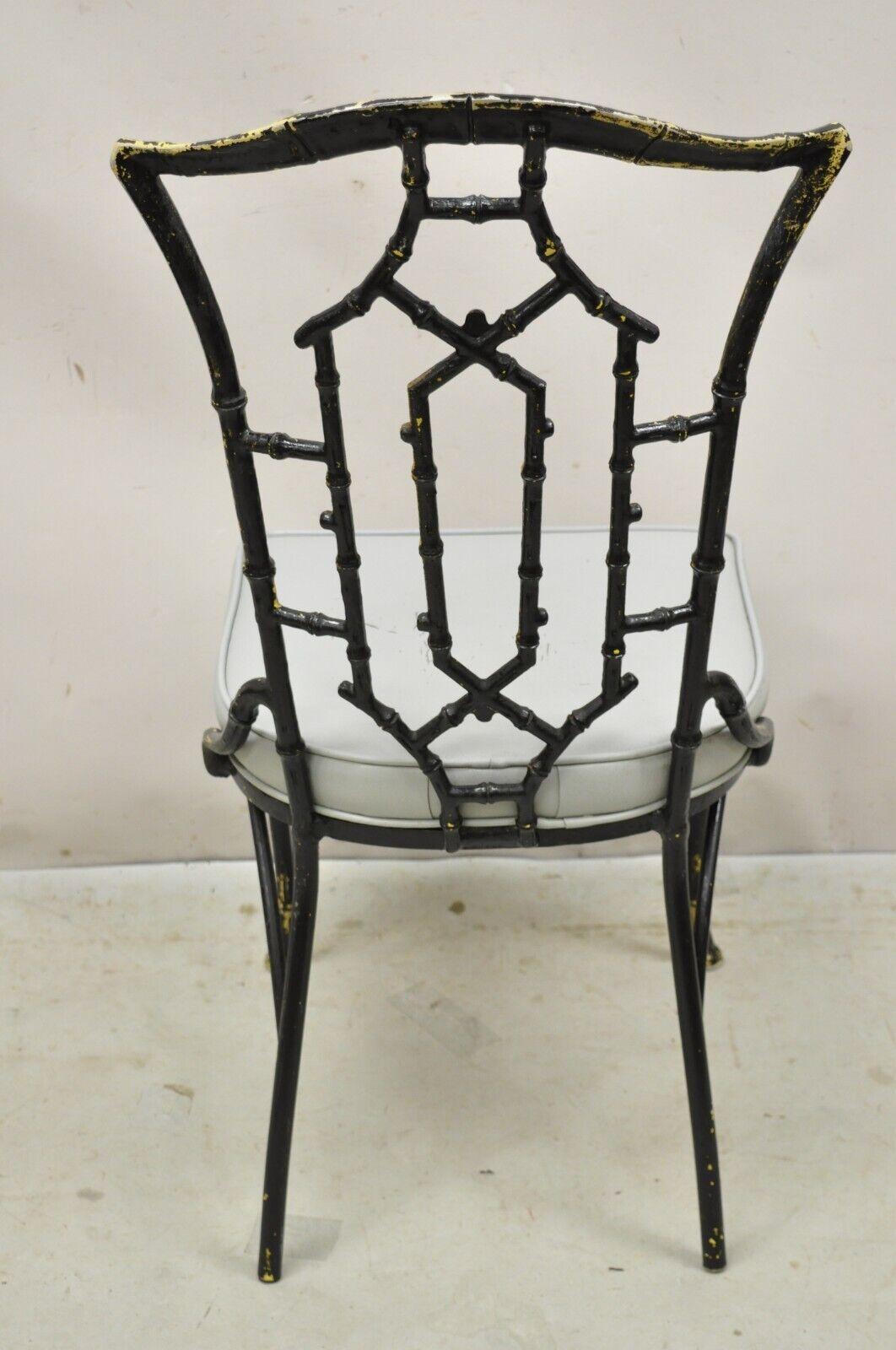 Vintage Cast Aluminum Faux Bamboo Black Painted Dining Chairs - Set of 4 3