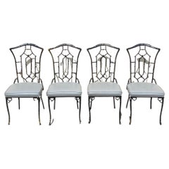 Esszimmerstühle aus Aluminiumguss und Kunstbambus, schwarz lackiert, 4er-Set