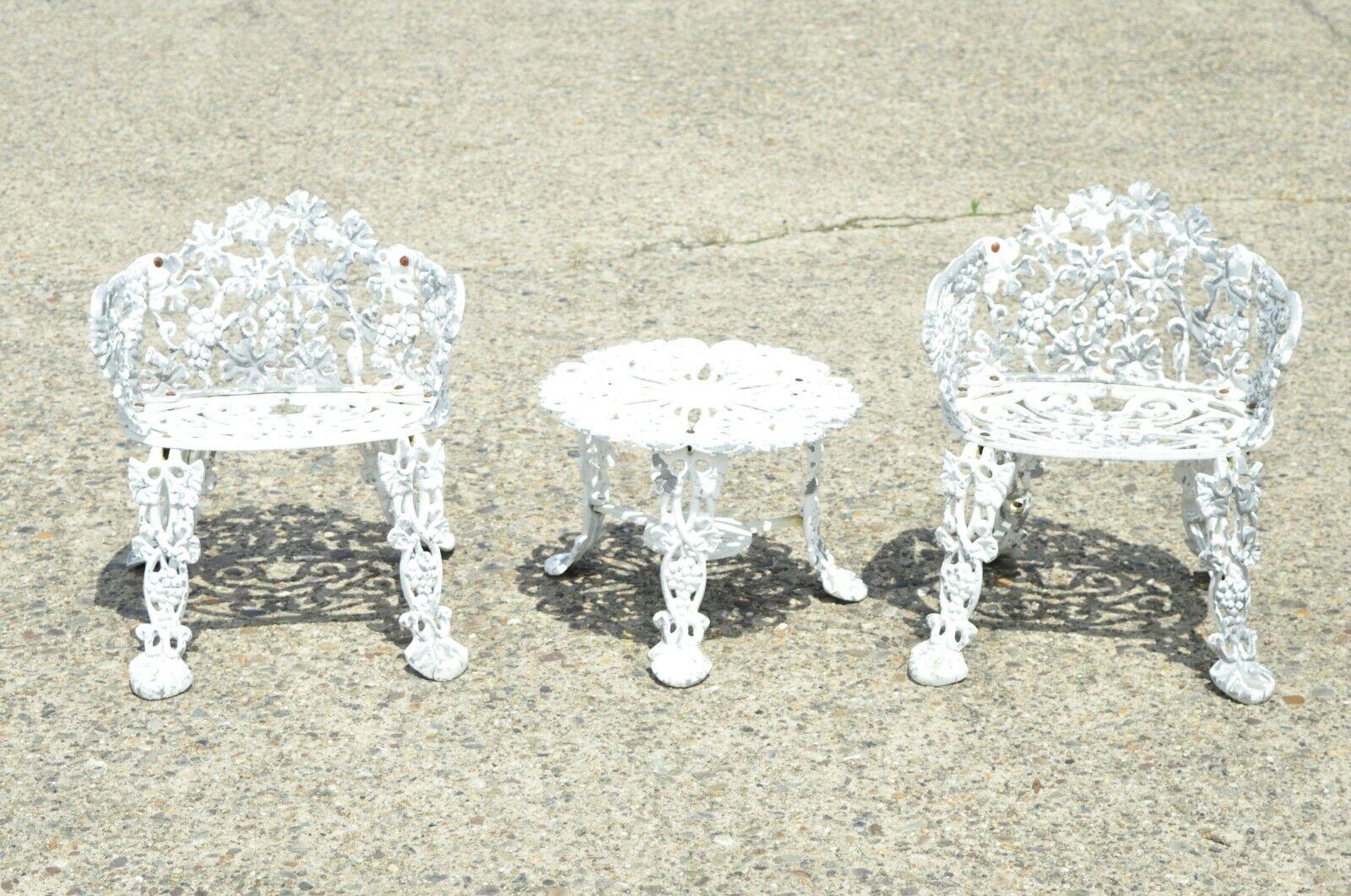 Vintage Cast Aluminum Grape and Vine Leaf Outdoor Garden Chair Set with Table 5