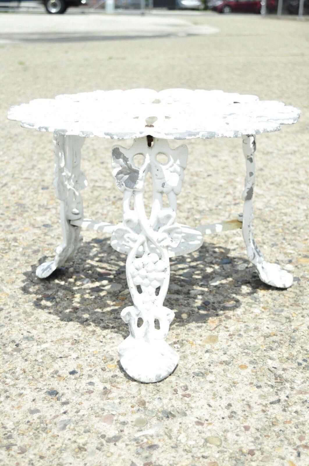 Victorian Vintage Cast Aluminum Grape and Vine Leaf Outdoor Garden Chair Set with Table
