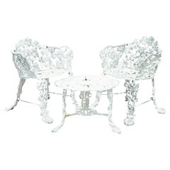 Vintage Cast Aluminum Grape and Vine Leaf Outdoor Garden Chair Set with Table