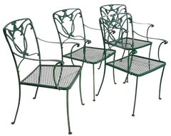 Vintage Cast Aluminum Hollywood Regency Style Garden Patio Poolside Dining Set