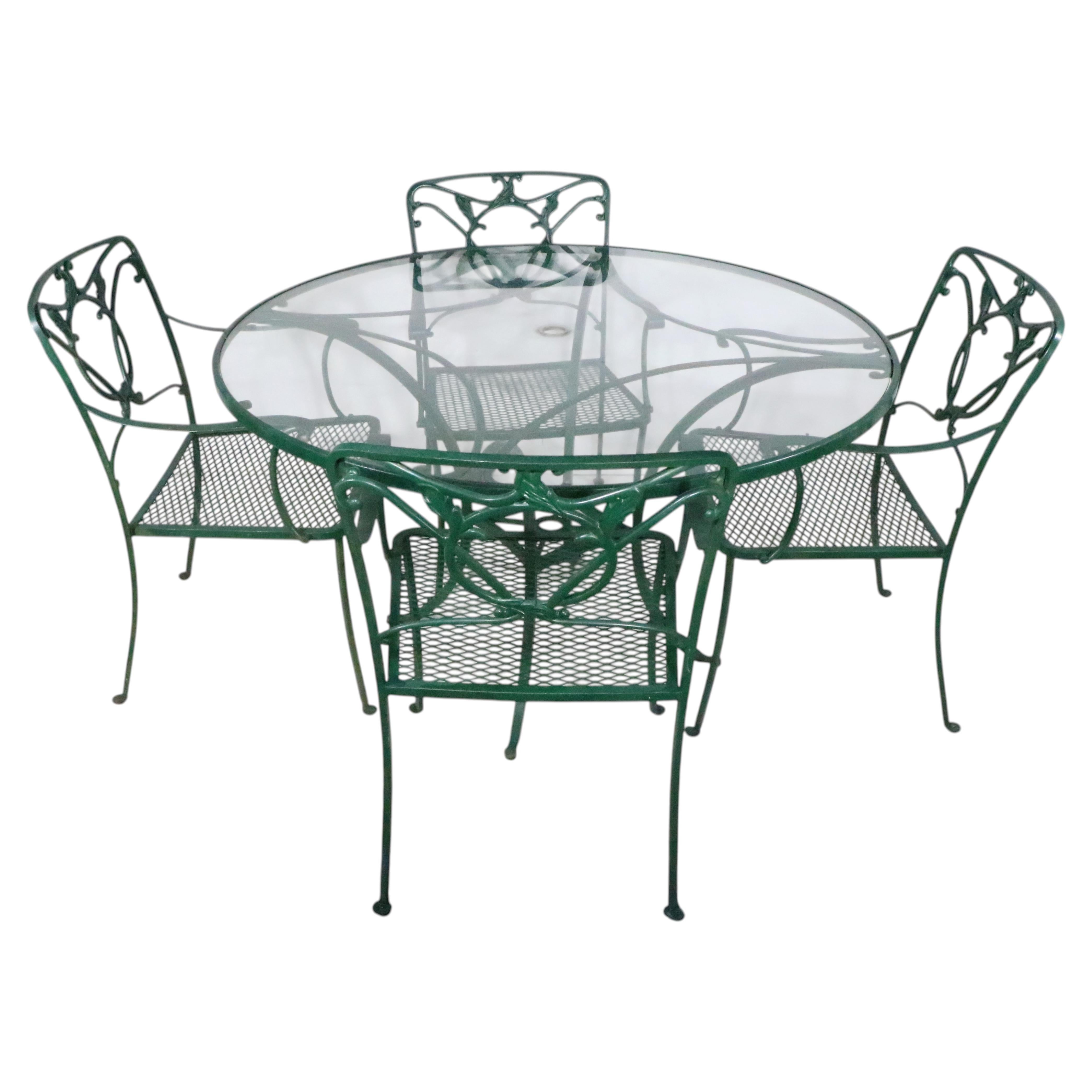 Vintage Cast Aluminum Hollywood Regency Style Garden Patio Poolside Dining Set