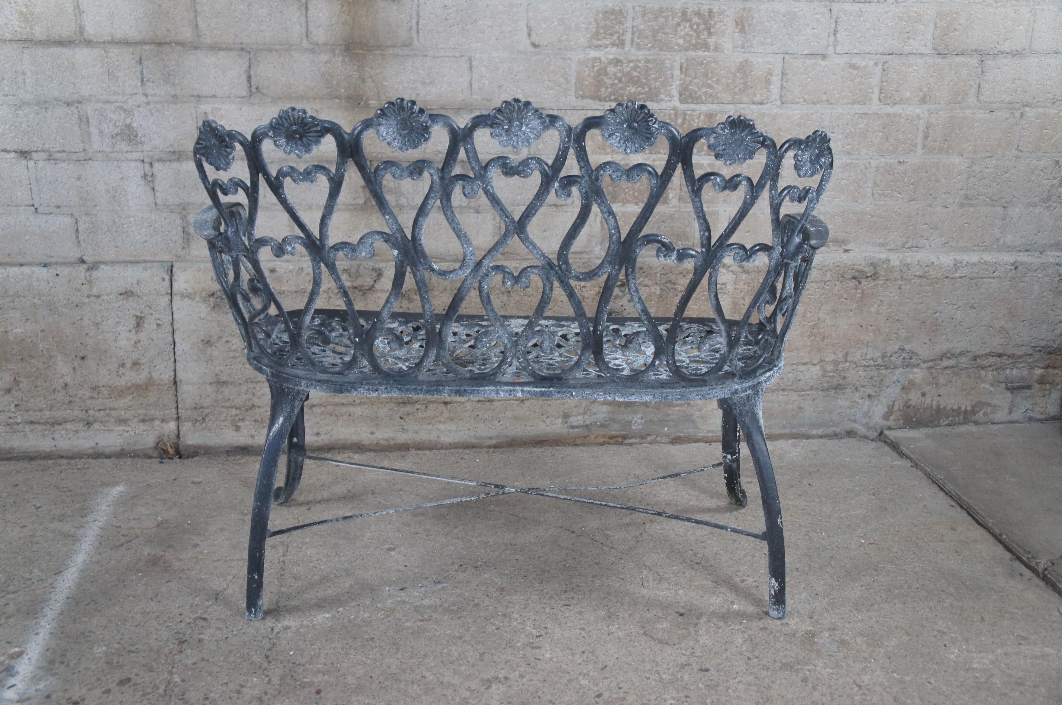 Vintage Cast Aluminum Outdoor Garden Bench Heart Loveseat Settee Victorian Style For Sale 6