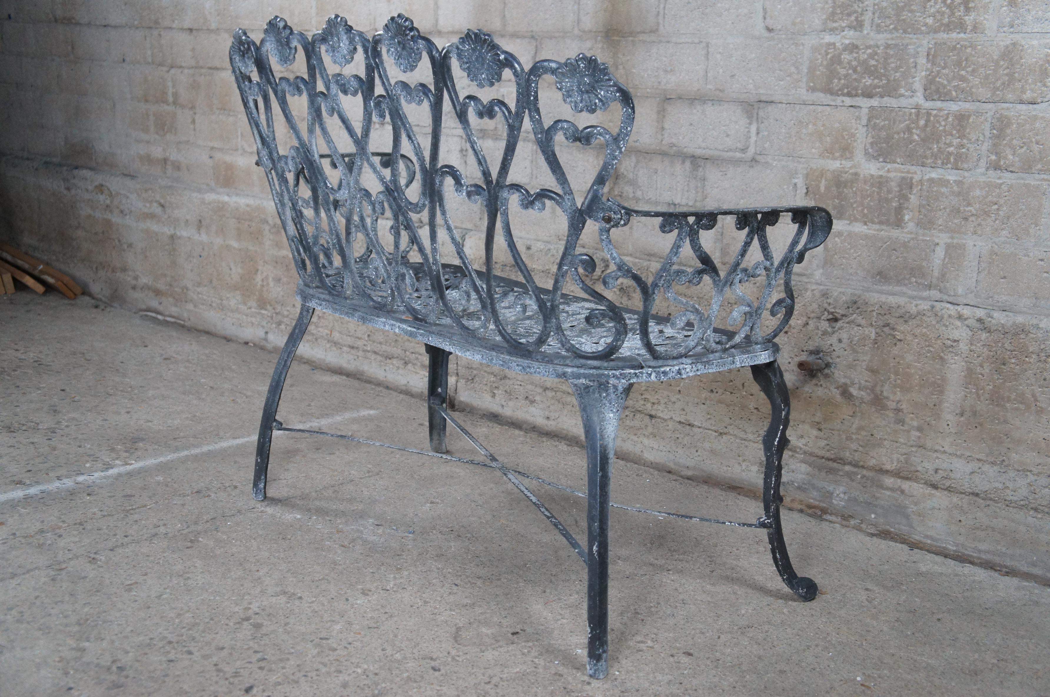 Vintage Cast Aluminum Outdoor Garden Bench Heart Loveseat Settee Victorian Style For Sale 7