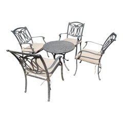 Vintage Cast Aluminum Patio Table & 4 Armchairs with Cushions