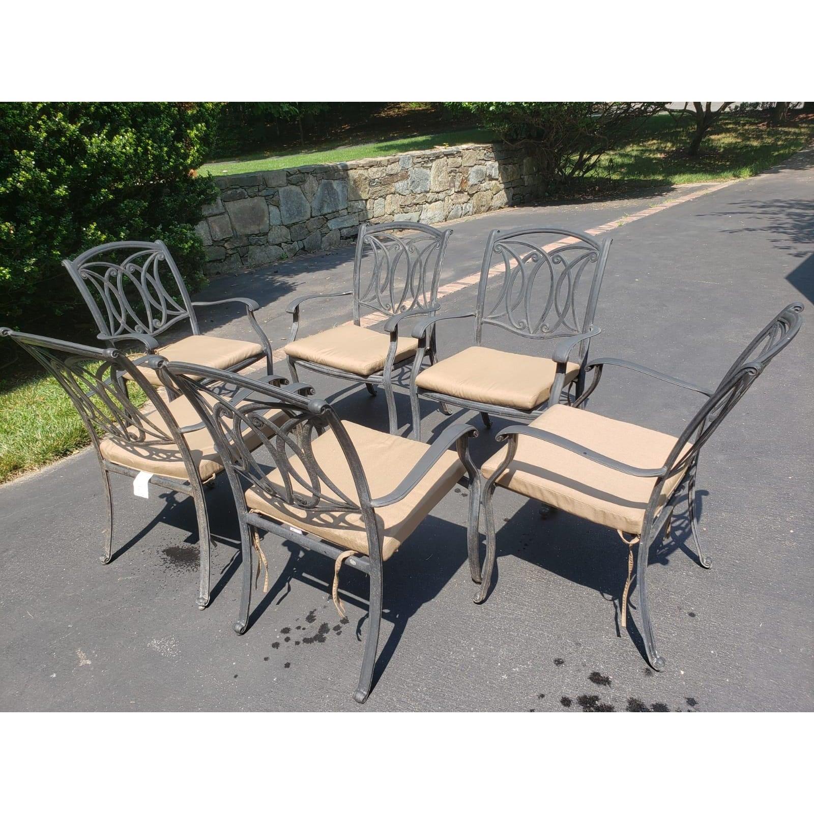 Vintage Cast Aluminum Stackable Patio Armchairs with Cushions, Set of 6 3
