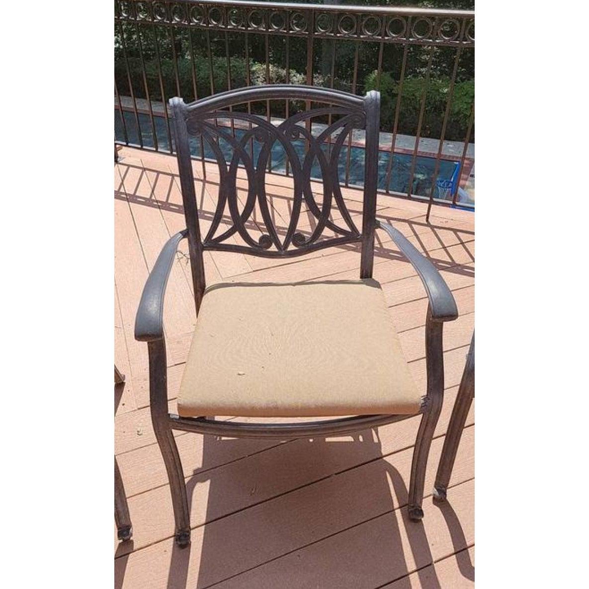 American Vintage Cast Aluminum Stackable Patio Armchairs with Cushions, Set of 6