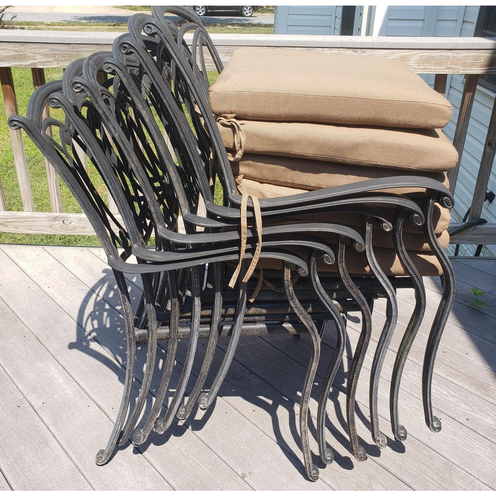 Vintage Cast Aluminum Stackable Patio Armchairs with Cushions, Set of 6 2