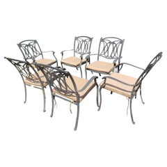 Vintage Cast Aluminum Stackable Patio Armchairs with Cushions, Set of 6