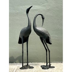 Vintage Cast Aluminum Standing Cranes - Set of 2