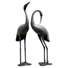 Vintage Cast Aluminum Standing Cranes - Set of 2