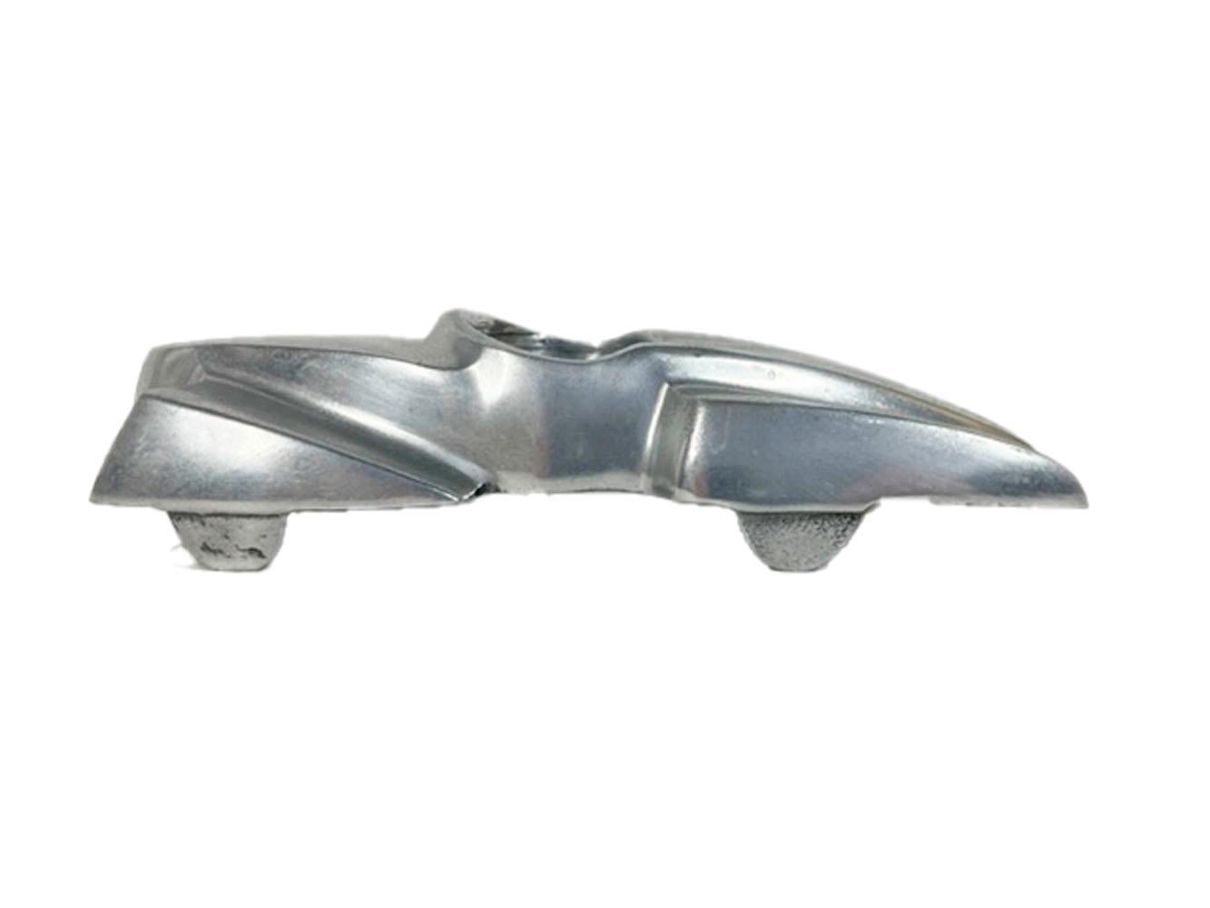 Vintage hand finished cast aluminum ashtray for cigars or cigarettes in the form of a streamlined sports car.