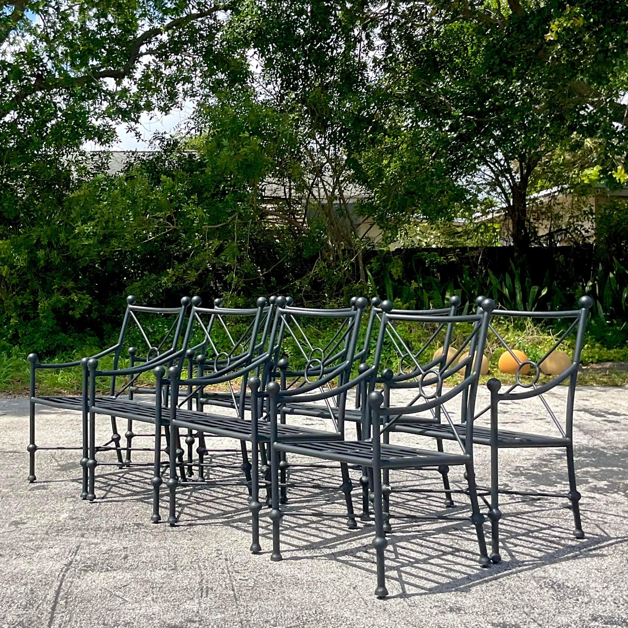 20th Century Vintage Cast Aluminum Target Back Dining Chairs After Michael Taylor - Set of 8