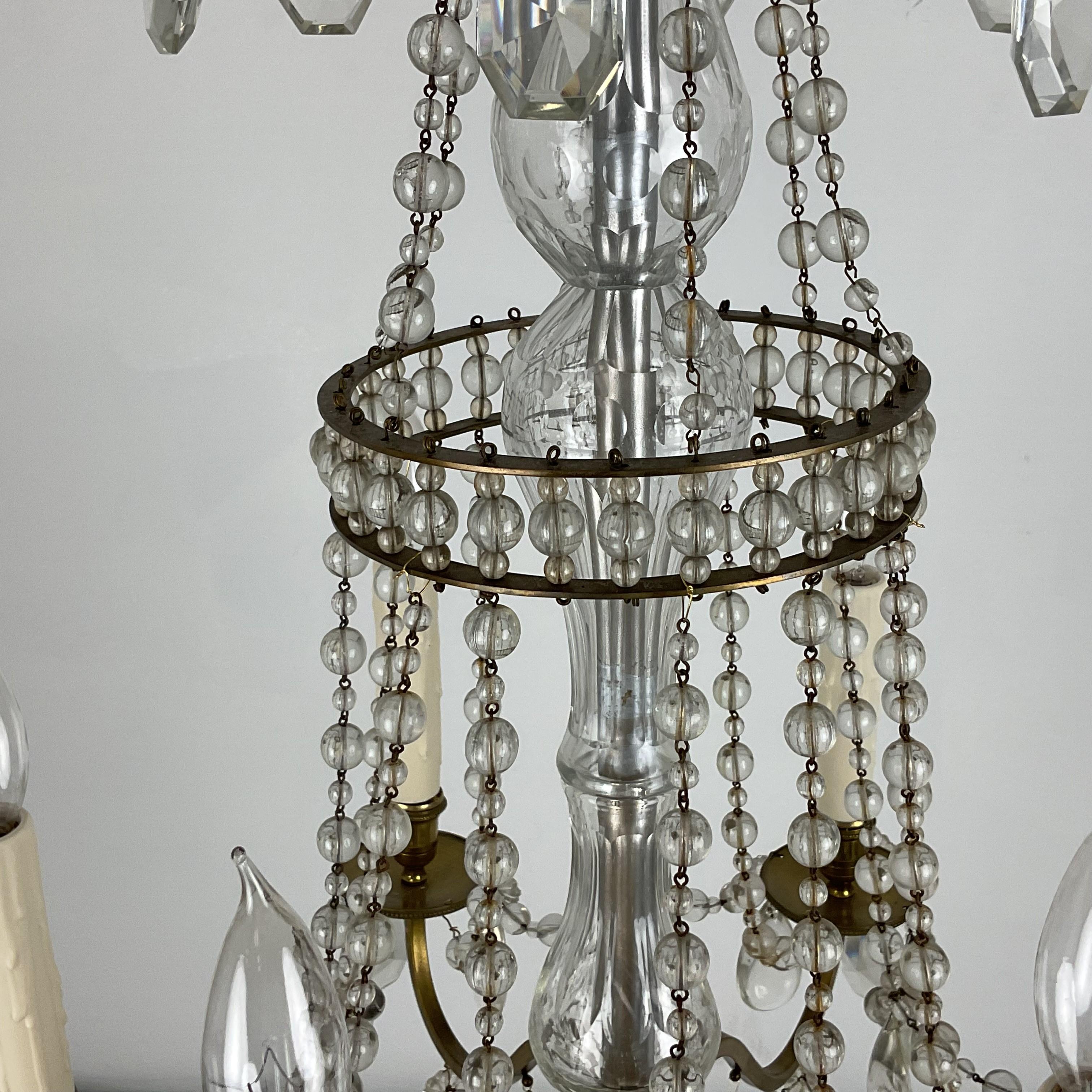 Vintage Cast Brass and Lead Crystal French Chandelier For Sale 5