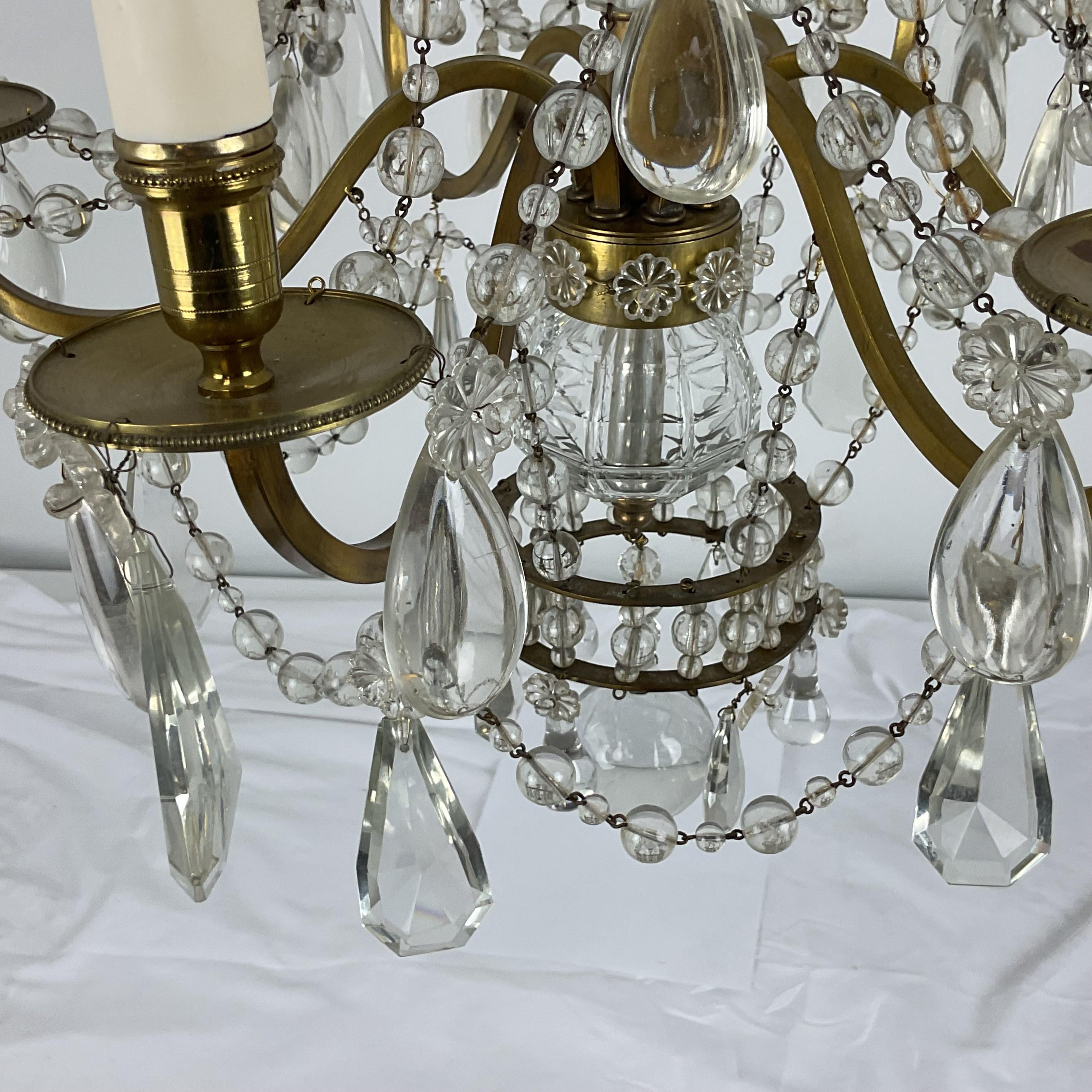 Vintage Cast Brass and Lead Crystal French Chandelier For Sale 6