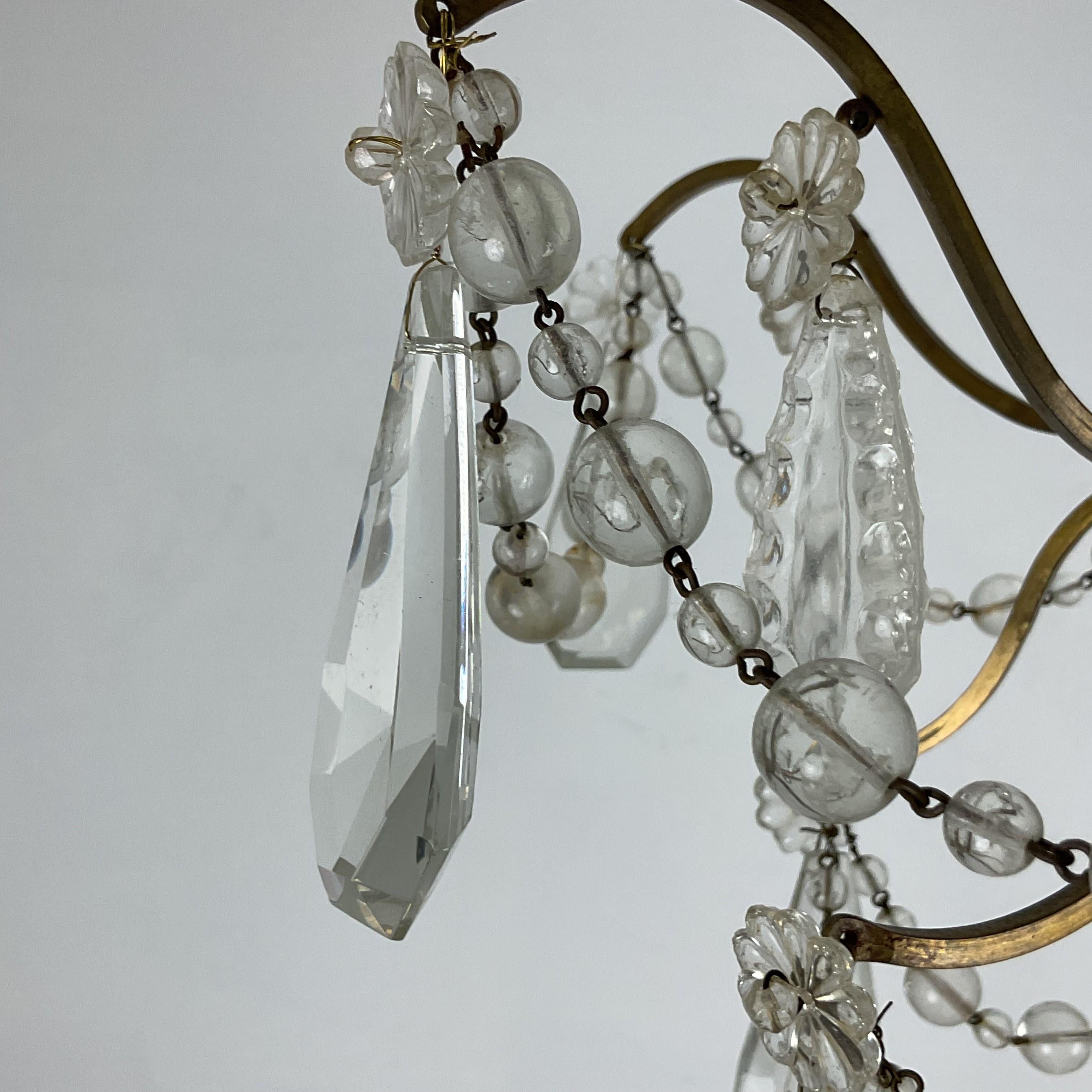 Vintage Cast Brass and Lead Crystal French Chandelier For Sale 7