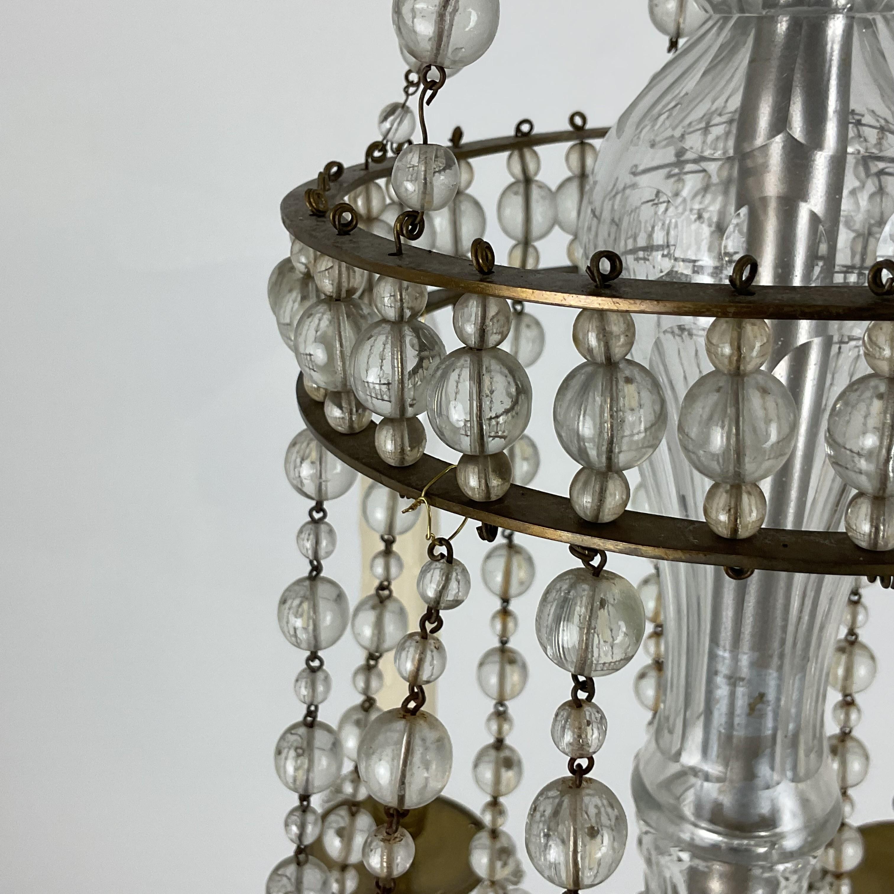 Vintage Cast Brass and Lead Crystal French Chandelier For Sale 8