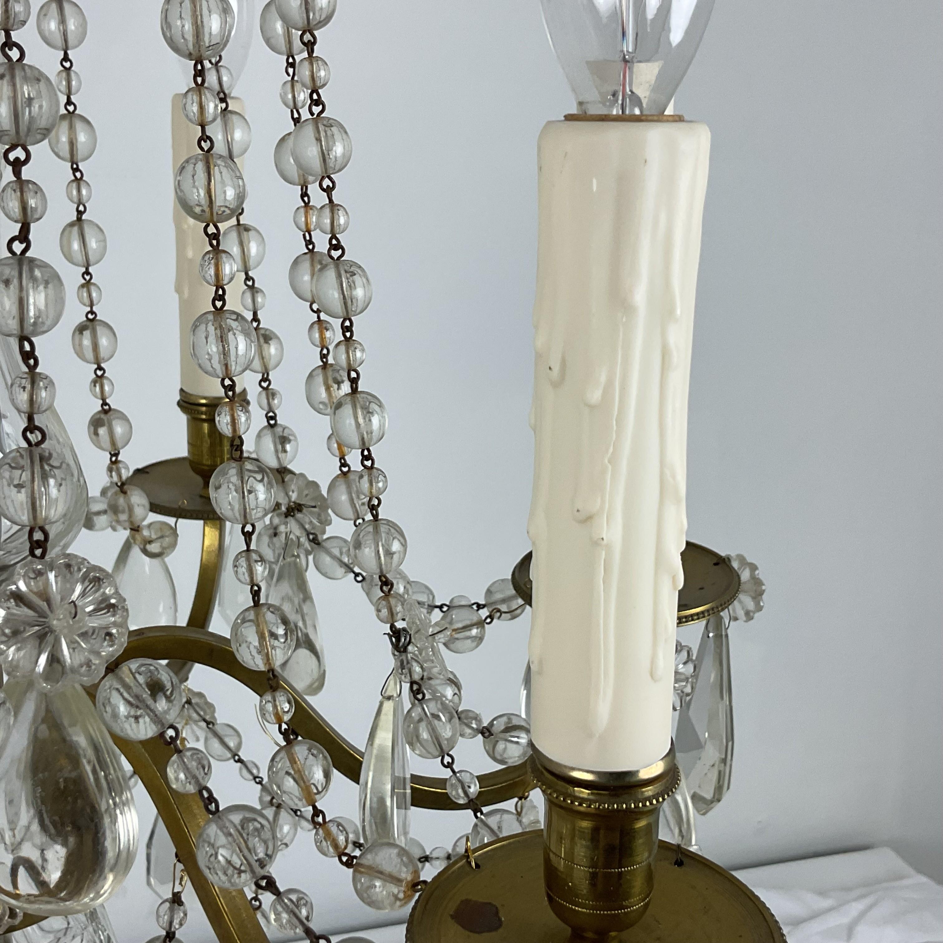 Vintage Cast Brass and Lead Crystal French Chandelier For Sale 10