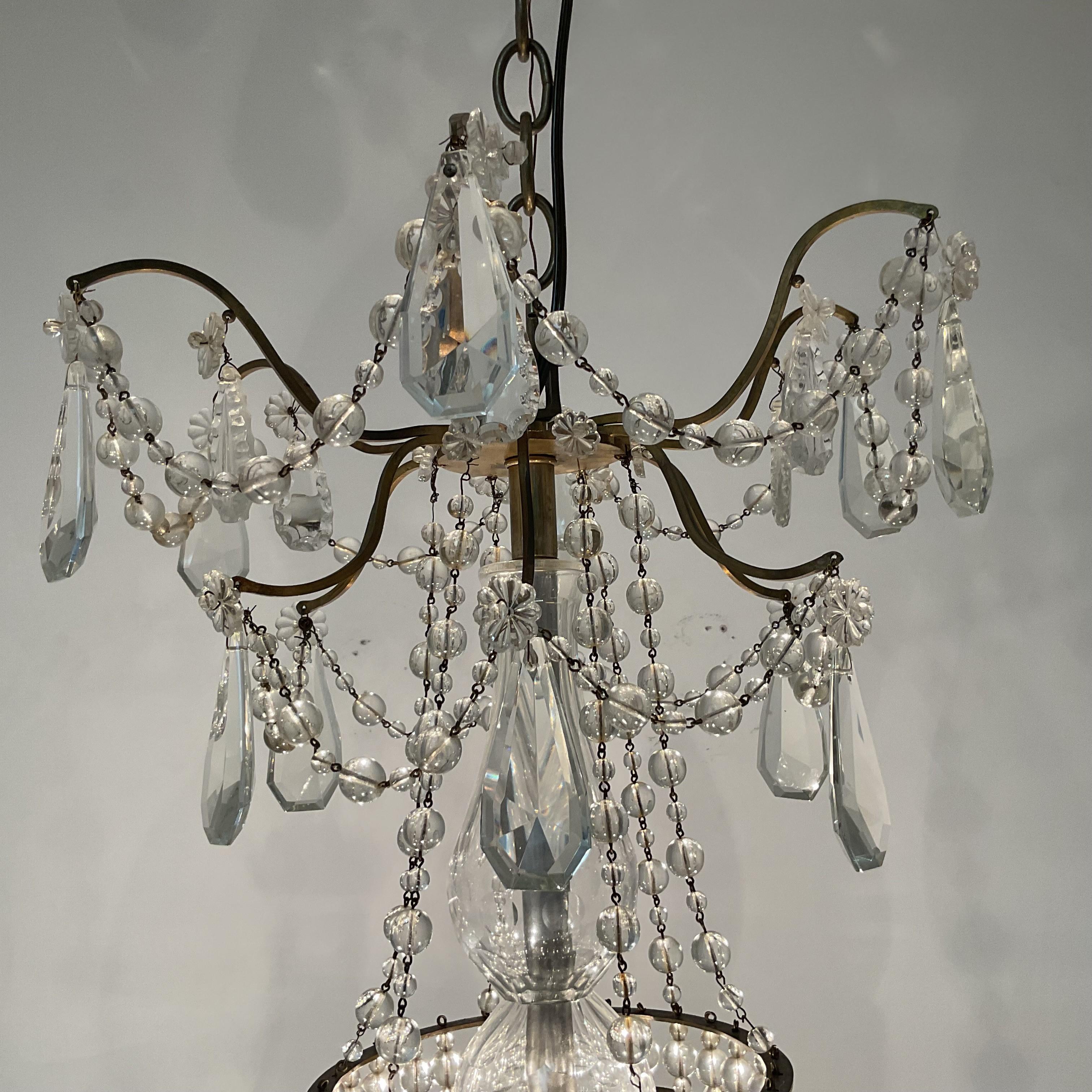 Vintage Cast Brass and Lead Crystal French Chandelier In Good Condition For Sale In West Palm Beach, FL