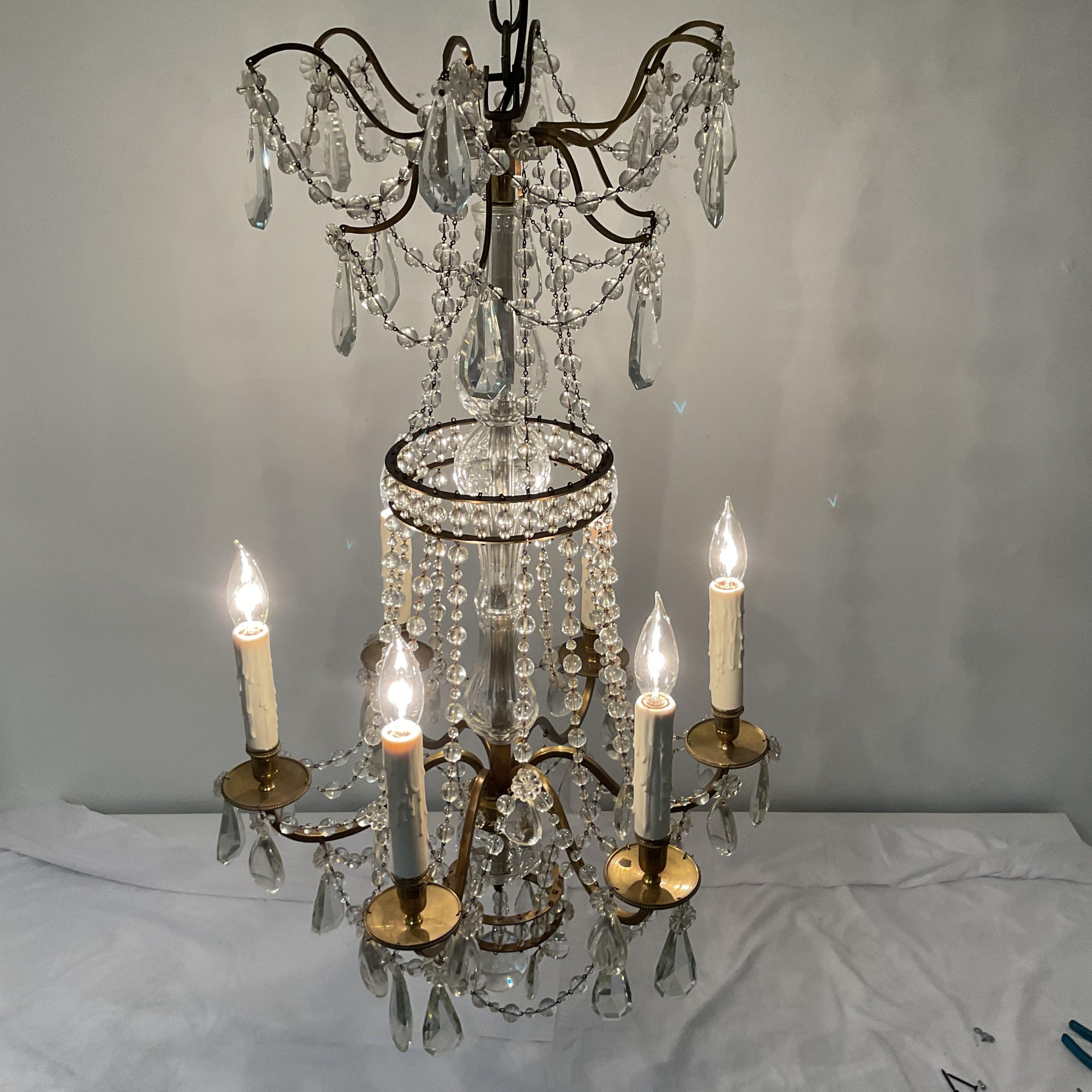 Vintage Cast Brass and Lead Crystal French Chandelier For Sale 1