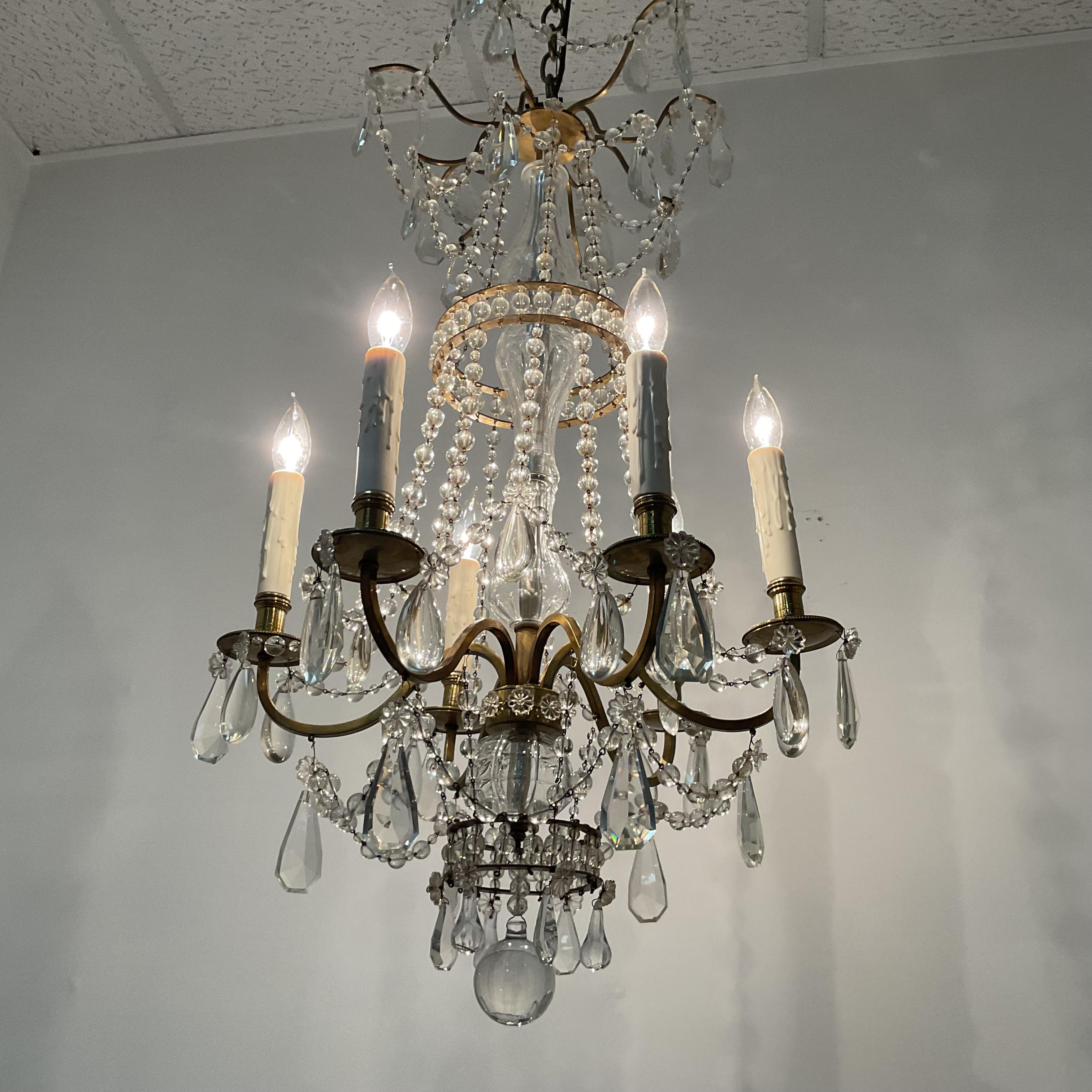 Vintage Cast Brass and Lead Crystal French Chandelier For Sale 2