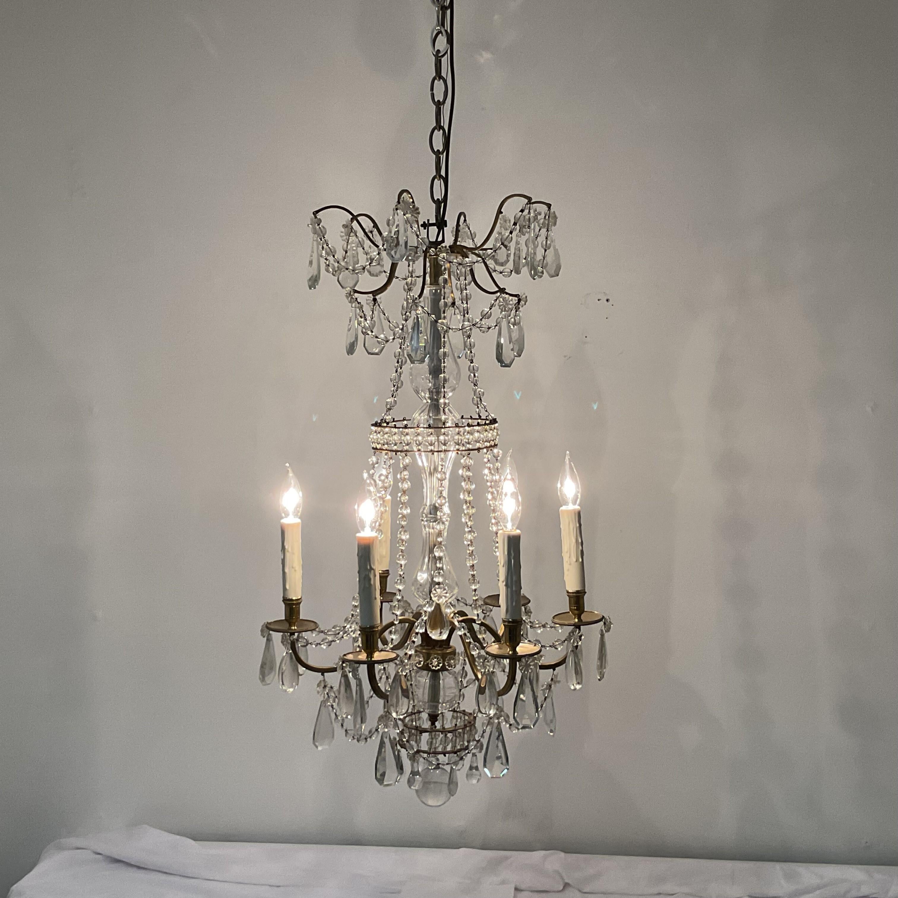 Vintage Cast Brass and Lead Crystal French Chandelier For Sale 3