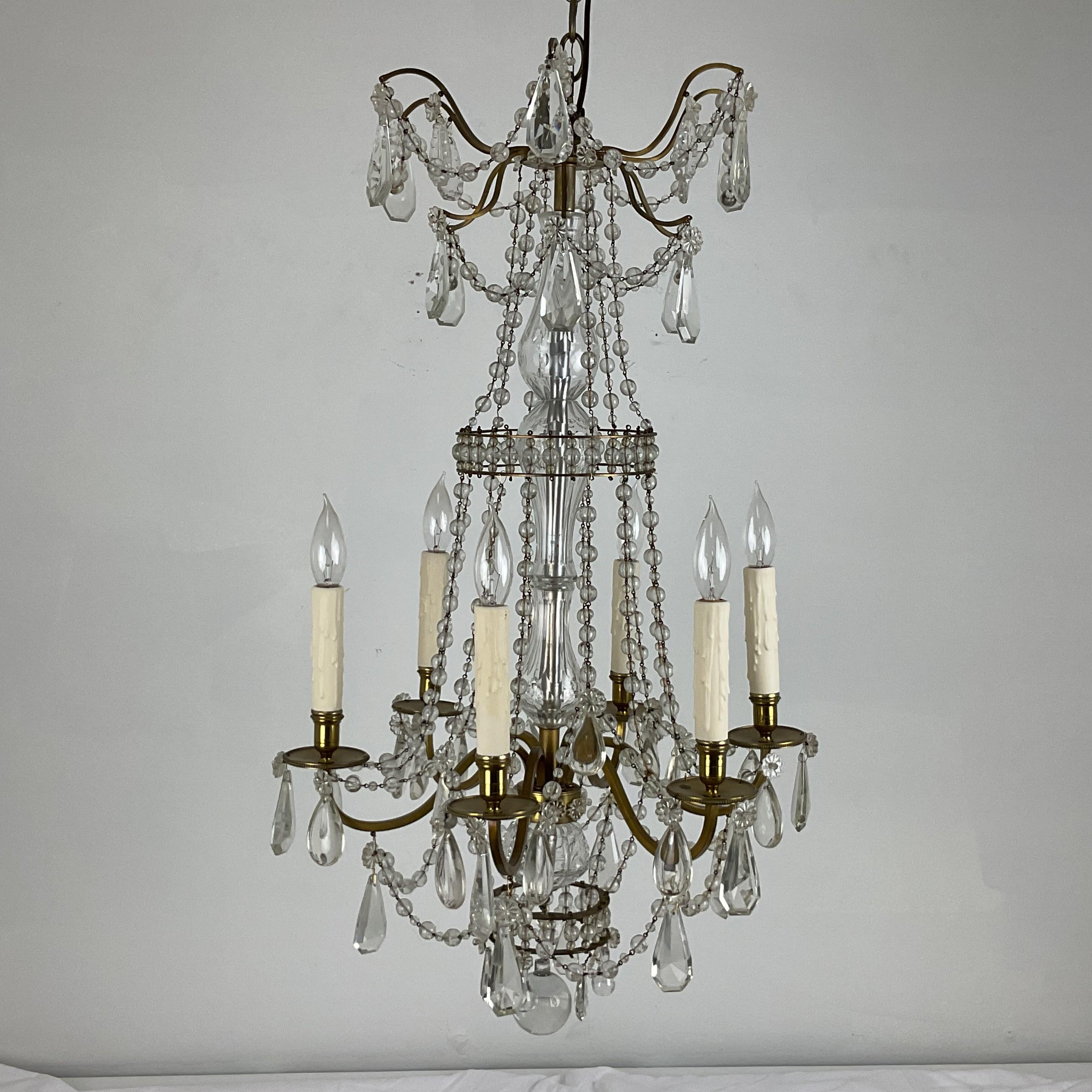Vintage Cast Brass and Lead Crystal French Chandelier For Sale 4
