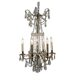 Vintage Cast Brass and Lead Crystal French Chandelier