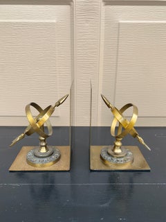 Vintage Cast Brass Celestial Armillary Sundial Bookends, Pair