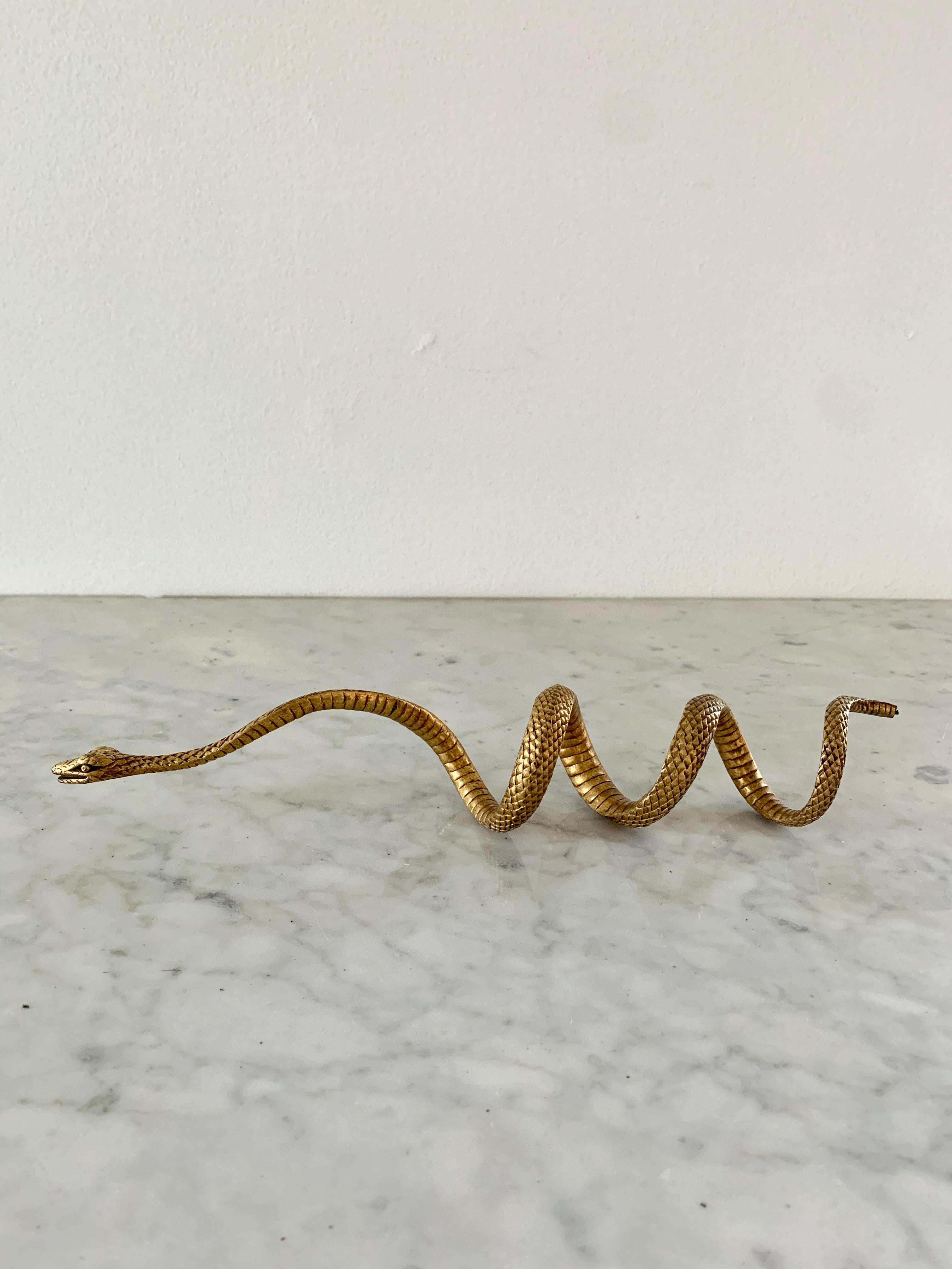 Vintage Cast Brass Coiled Serpent Snake For Sale 3
