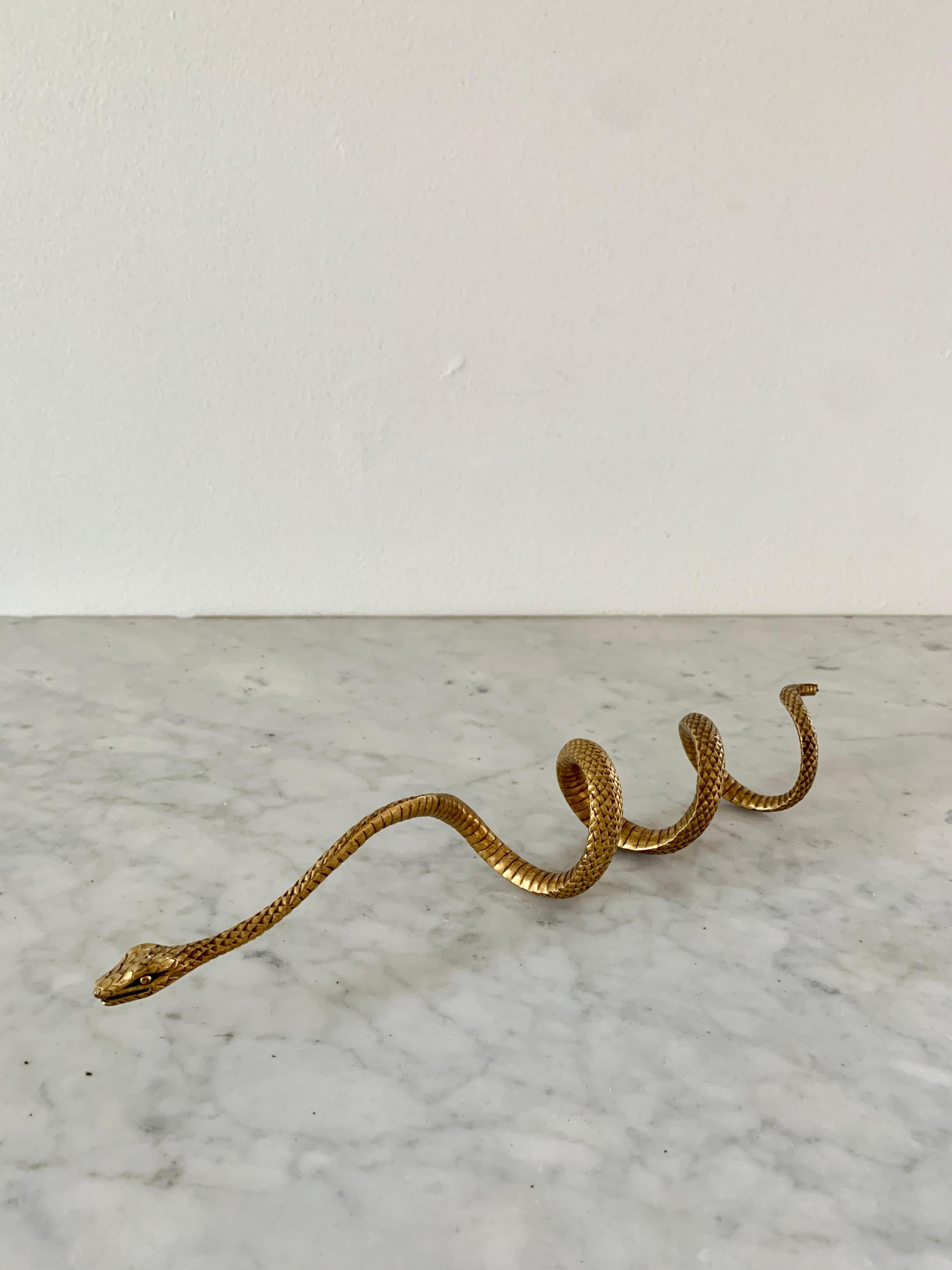 Neoclassical Vintage Cast Brass Coiled Serpent Snake For Sale