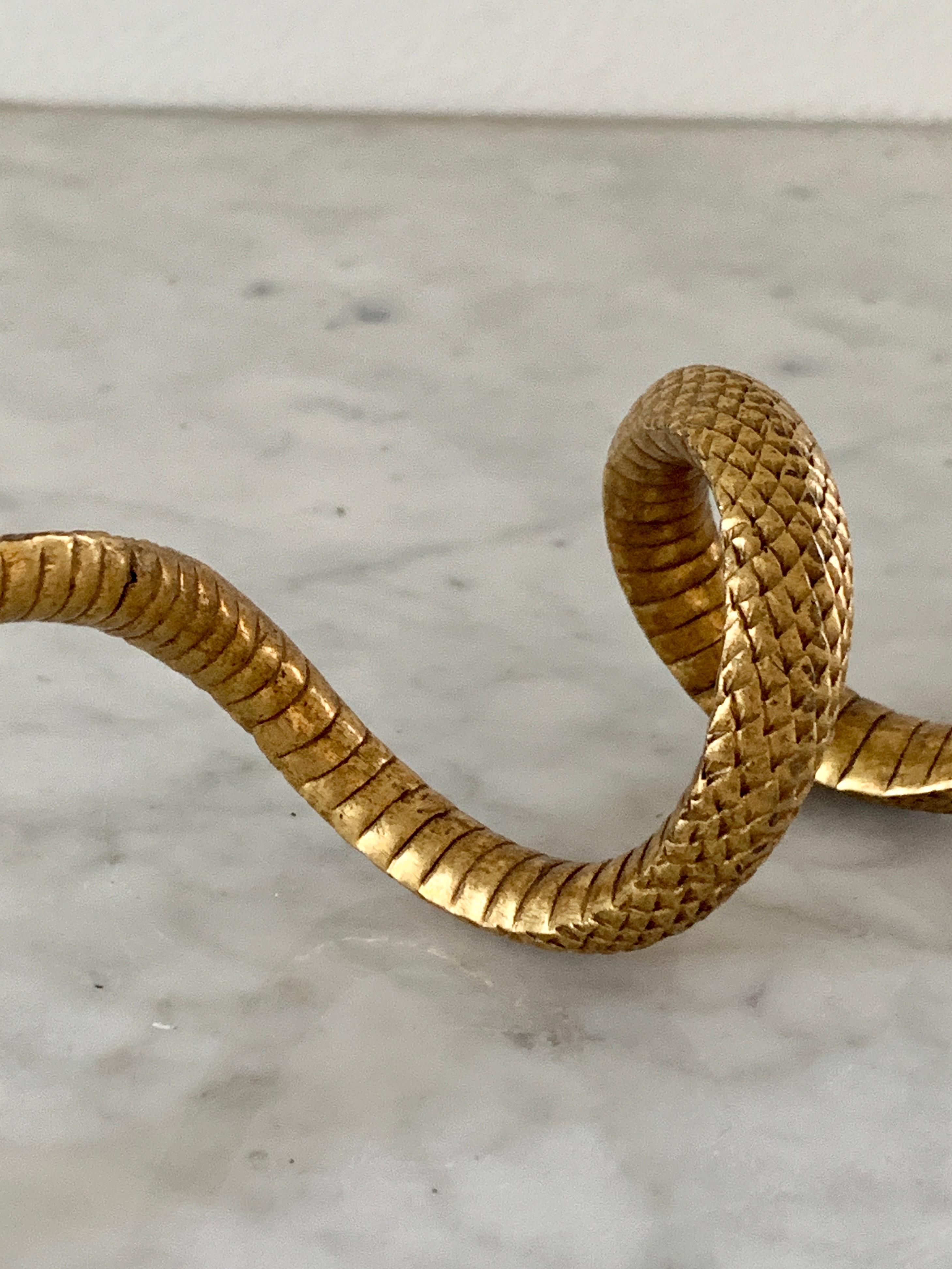 20th Century Vintage Cast Brass Coiled Serpent Snake For Sale