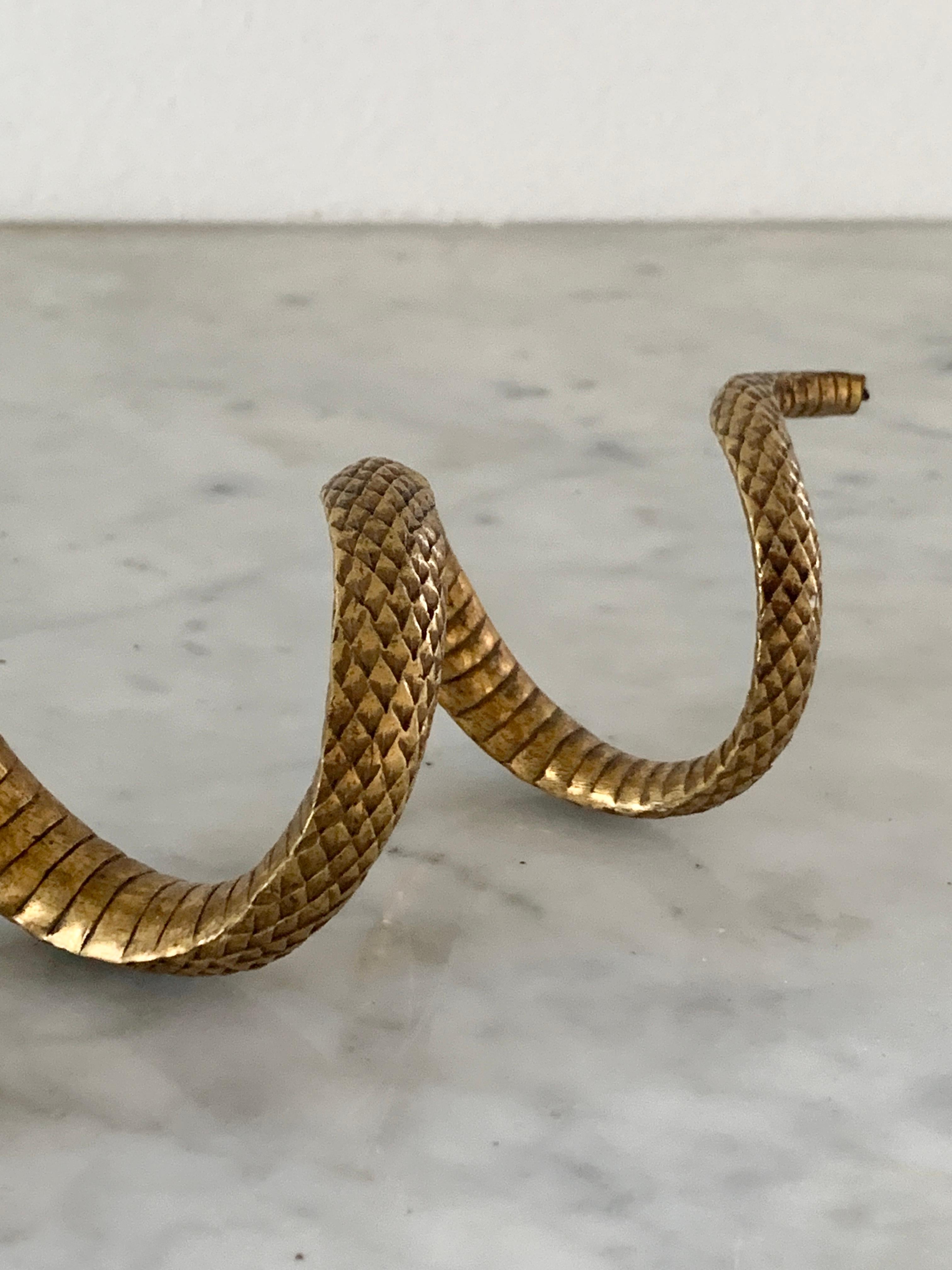 Vintage Cast Brass Coiled Serpent Snake For Sale 1