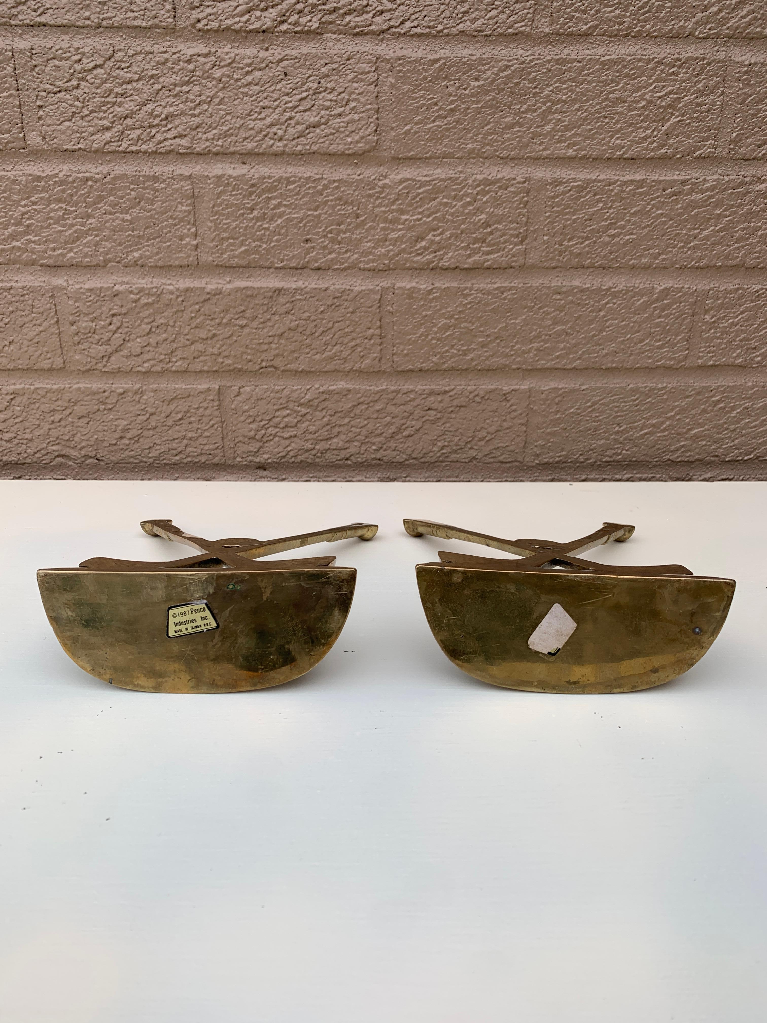 Vintage Cast Brass Double Golf Club Bookends, Pair For Sale 3